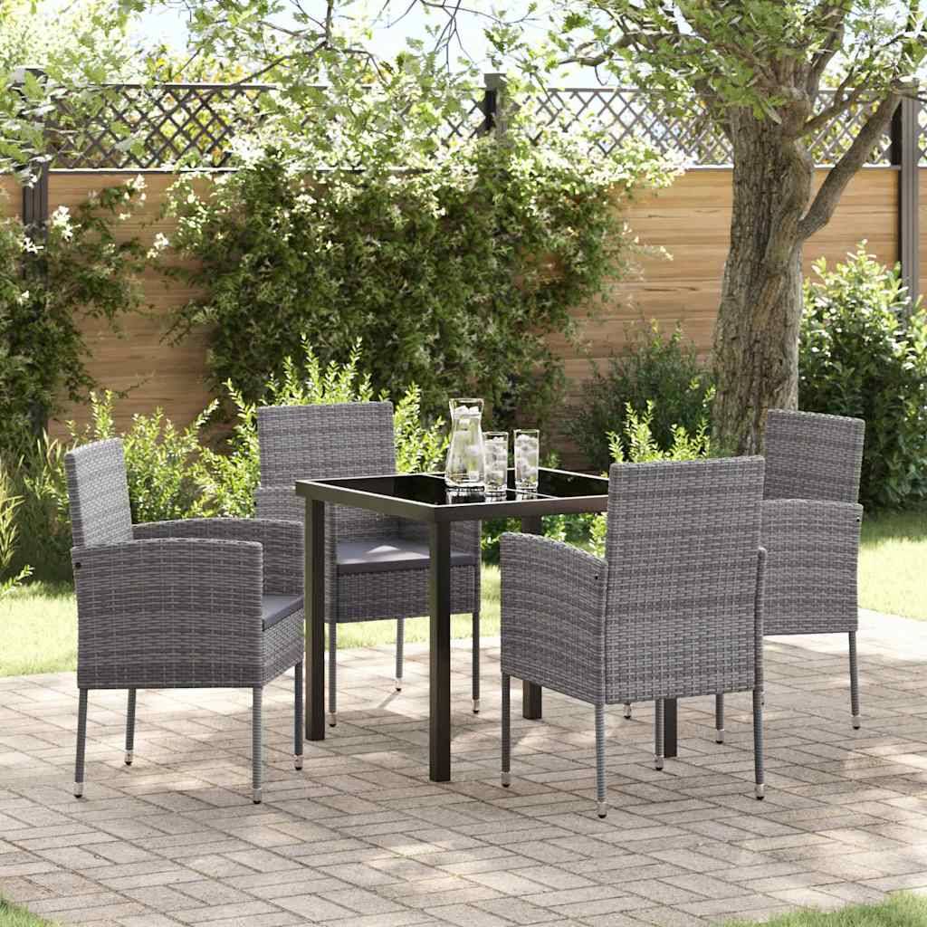 vidaXL Garten Essgruppe mit Kissen 5 pcs Grau Poly-Rattan