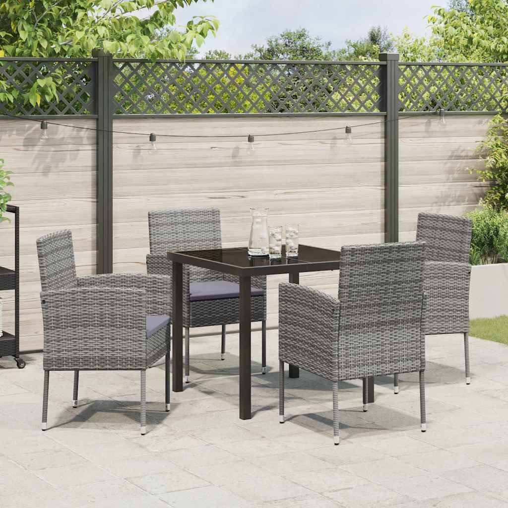 vidaXL Garten Essgruppe mit Kissen 5 pcs Grau Poly-Rattan