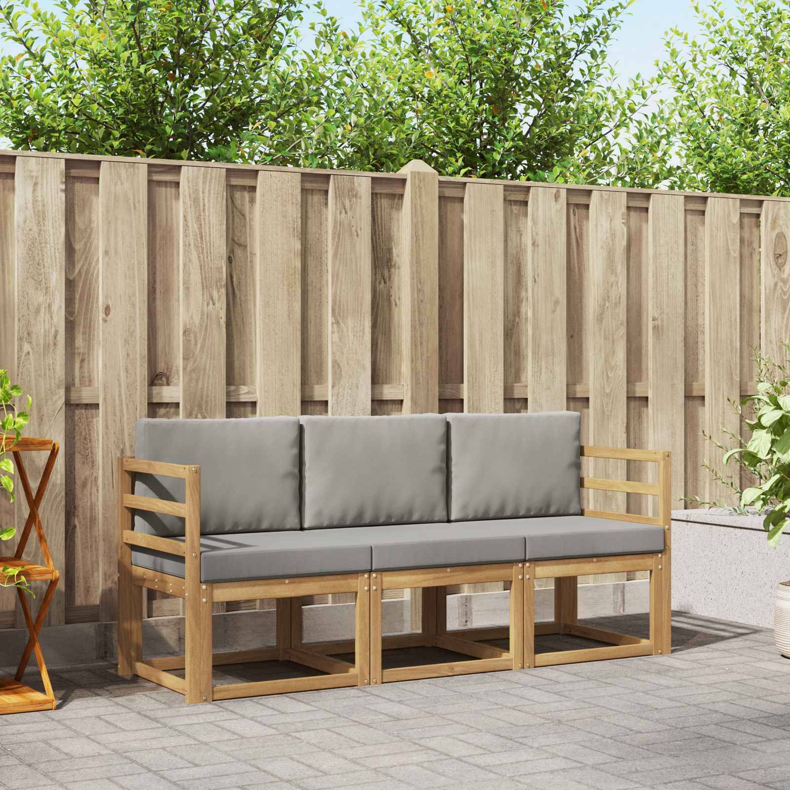 vidaXL Outdoor-Sofagarnitur 3 pcs Weiß und Hellgrau 185,5 x 63 x 73 cm