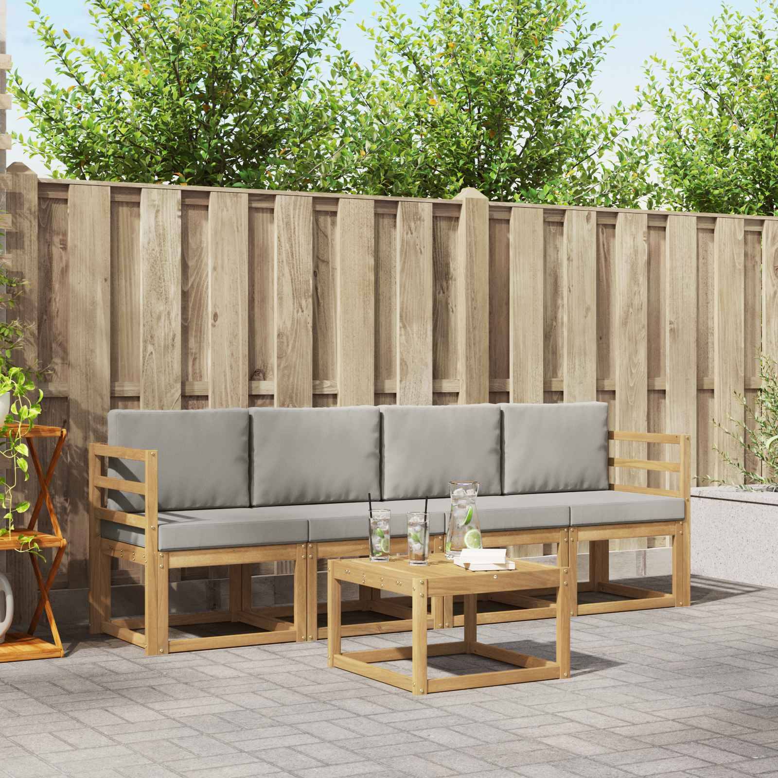 vidaXL Outdoor-Sofagarnitur 5 pcs Weiß und Hellgrau 59 x 59 x 37 cm