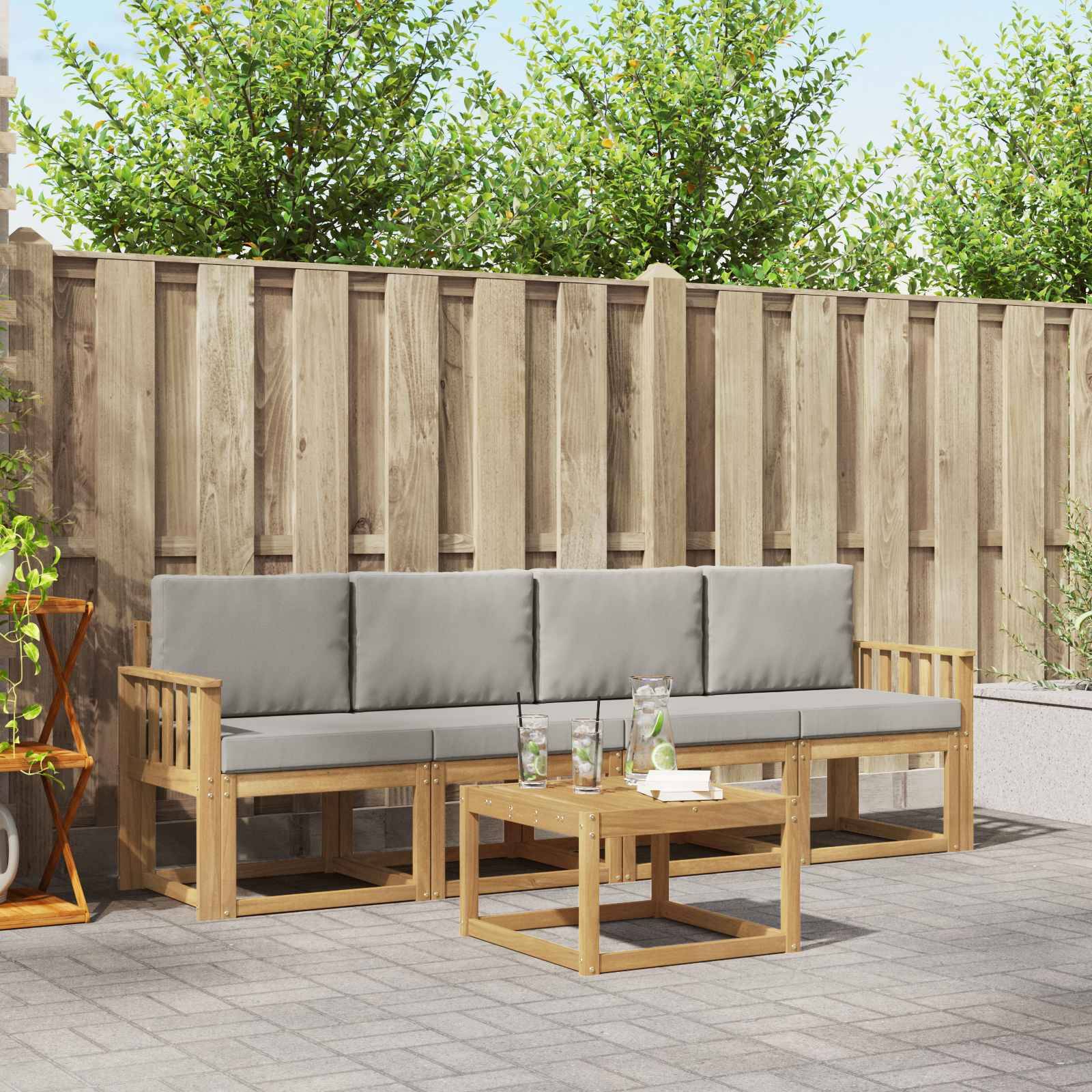 vidaXL Outdoor-Sofagarnitur 5 pcs Weiß und Hellgrau 59 x 59 x 37 cm