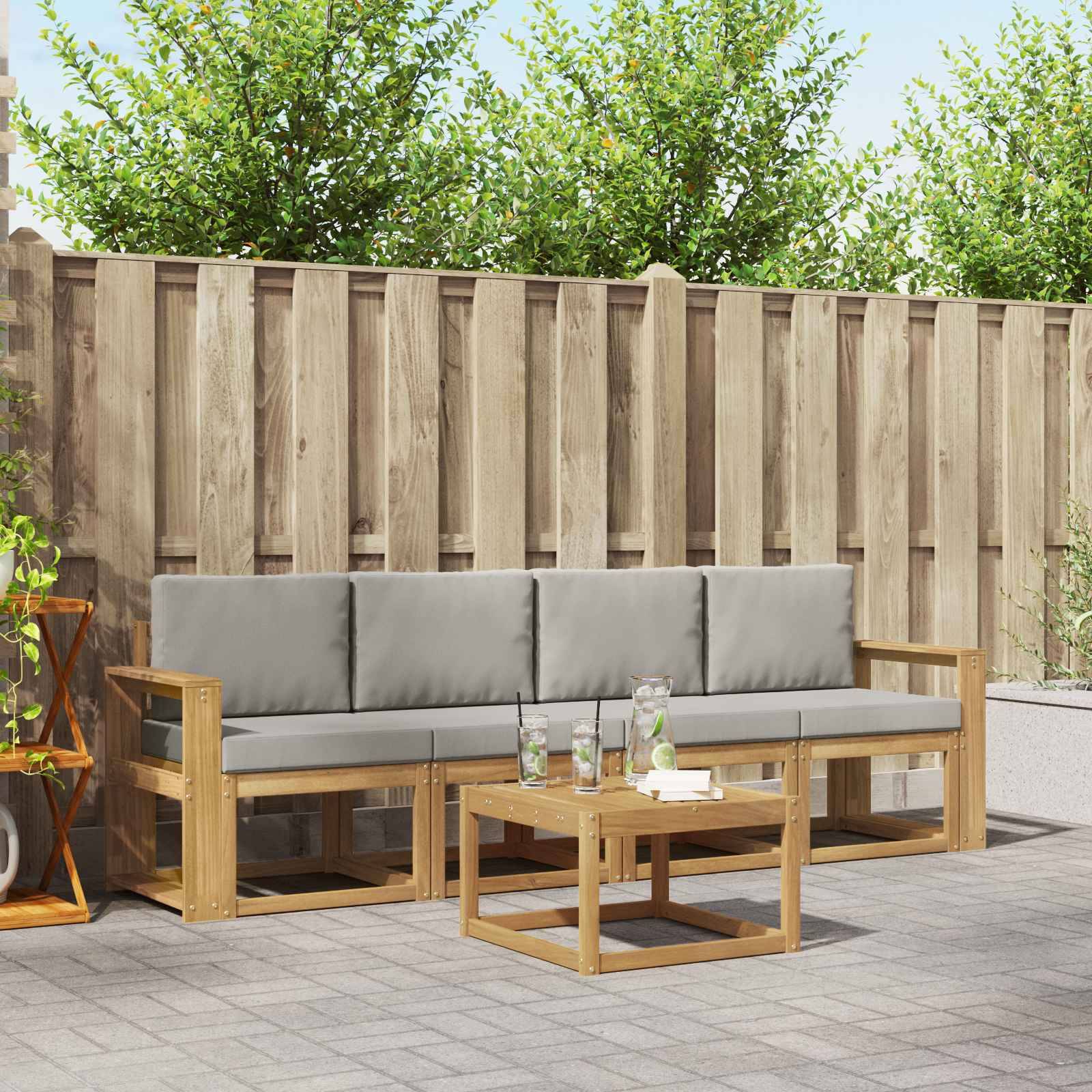 vidaXL Outdoor-Sofagarnitur 5 pcs Weiß und Hellgrau 59 x 59 x 37 cm