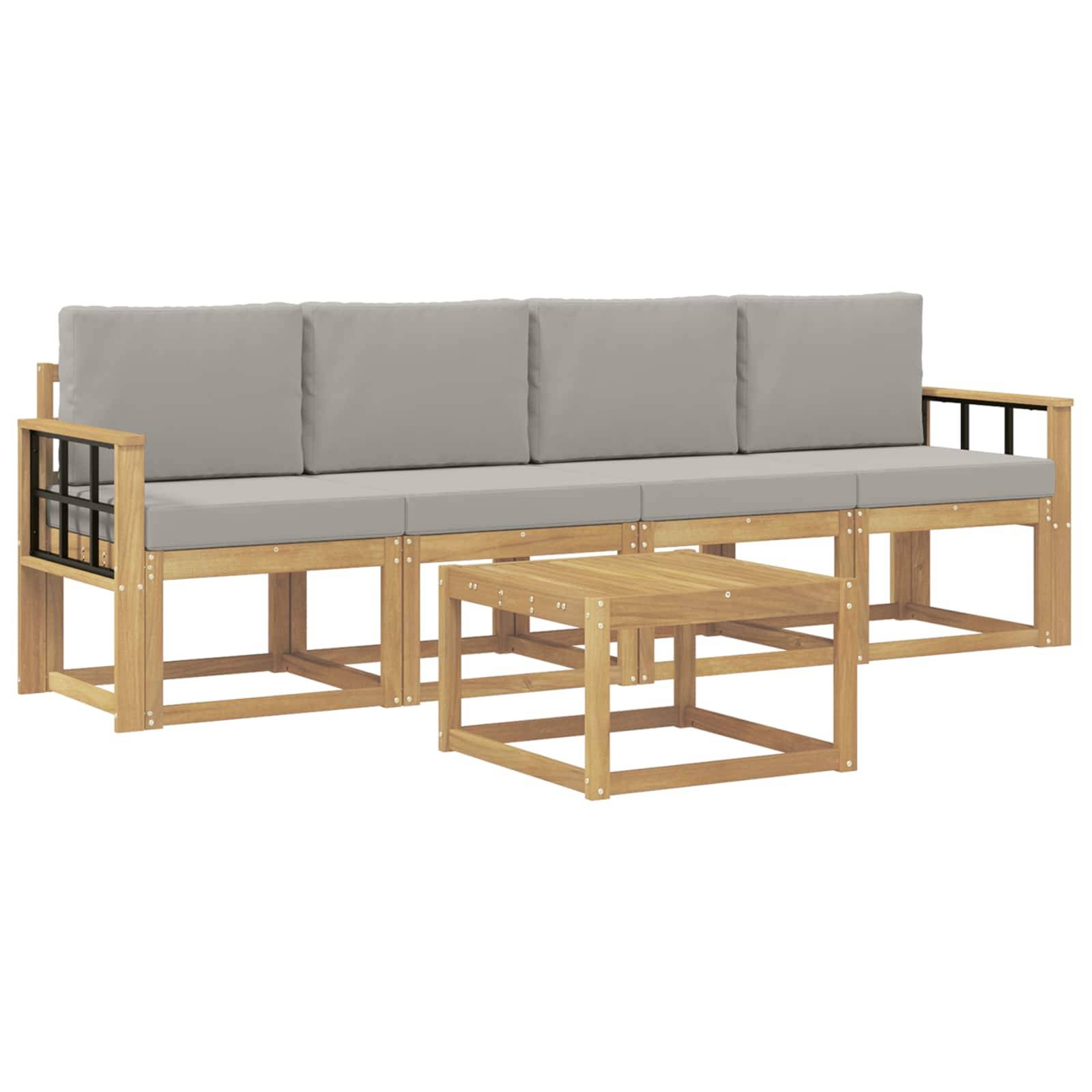 vidaXL Outdoor-Sofagarnitur 5 pcs Weiß und Hellgrau 59 x 59 x 37 cm