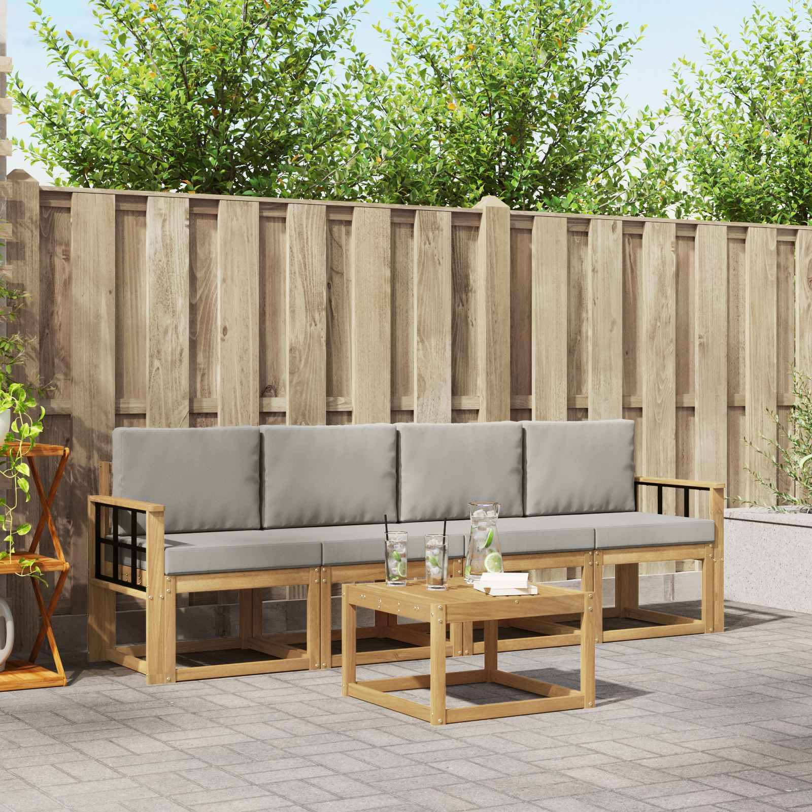 vidaXL Outdoor-Sofagarnitur 5 pcs Weiß und Hellgrau 59 x 59 x 37 cm