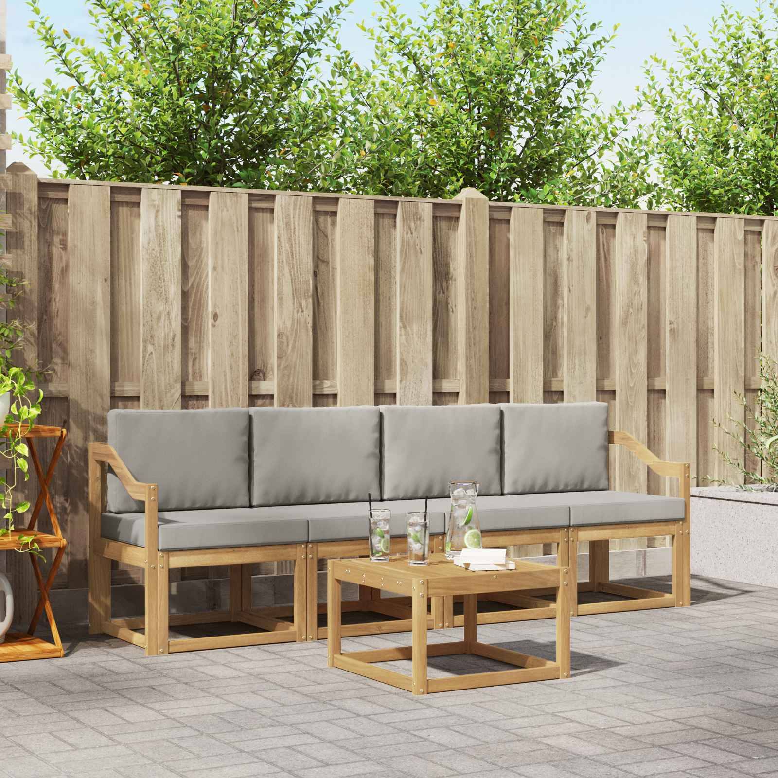 vidaXL Outdoor-Sofagarnitur 5 pcs Weiß und Hellgrau 59 x 59 x 37 cm