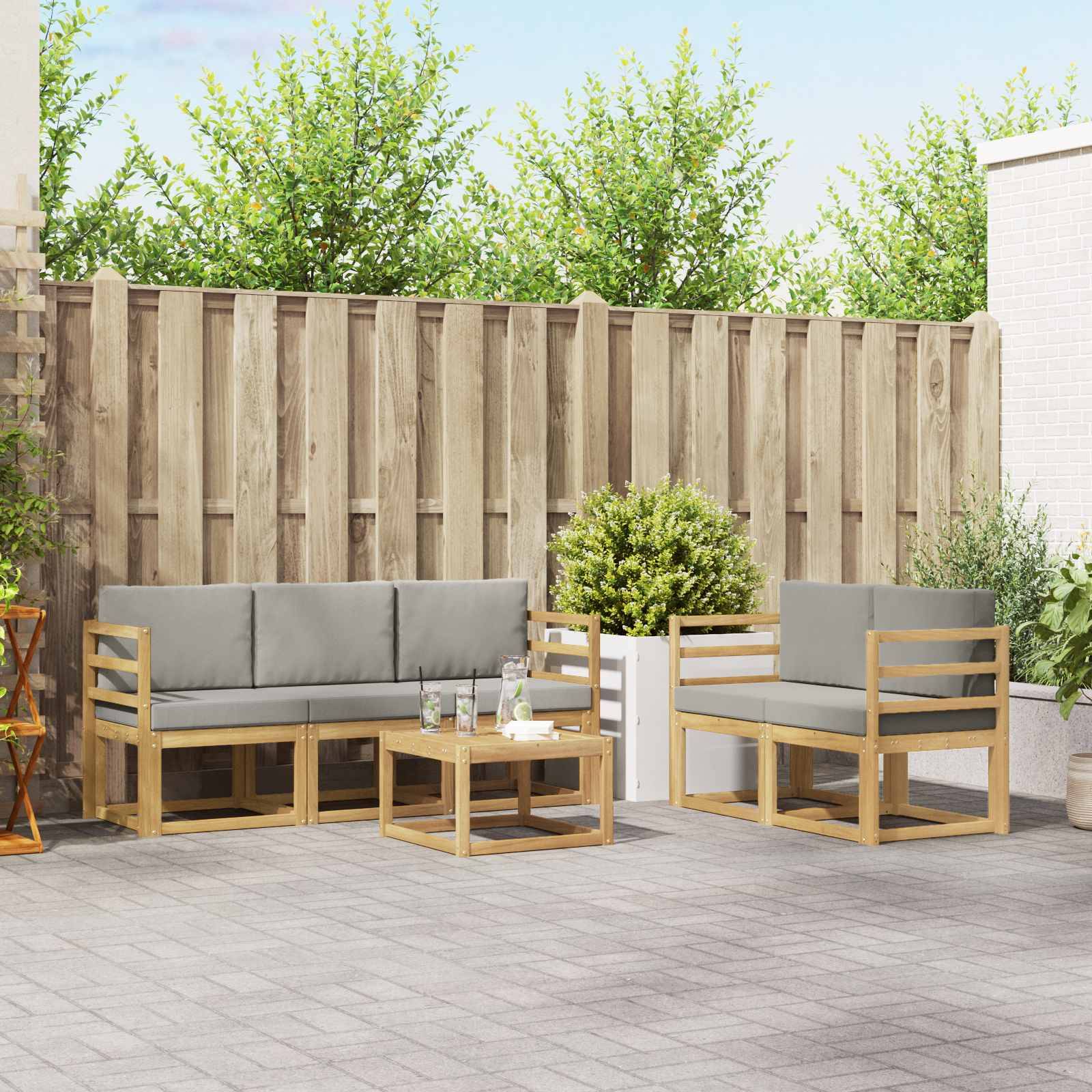 vidaXL Outdoor-Sofagarnitur 6 pcs Weiß und Hellgrau 59 x 59 x 37 cm