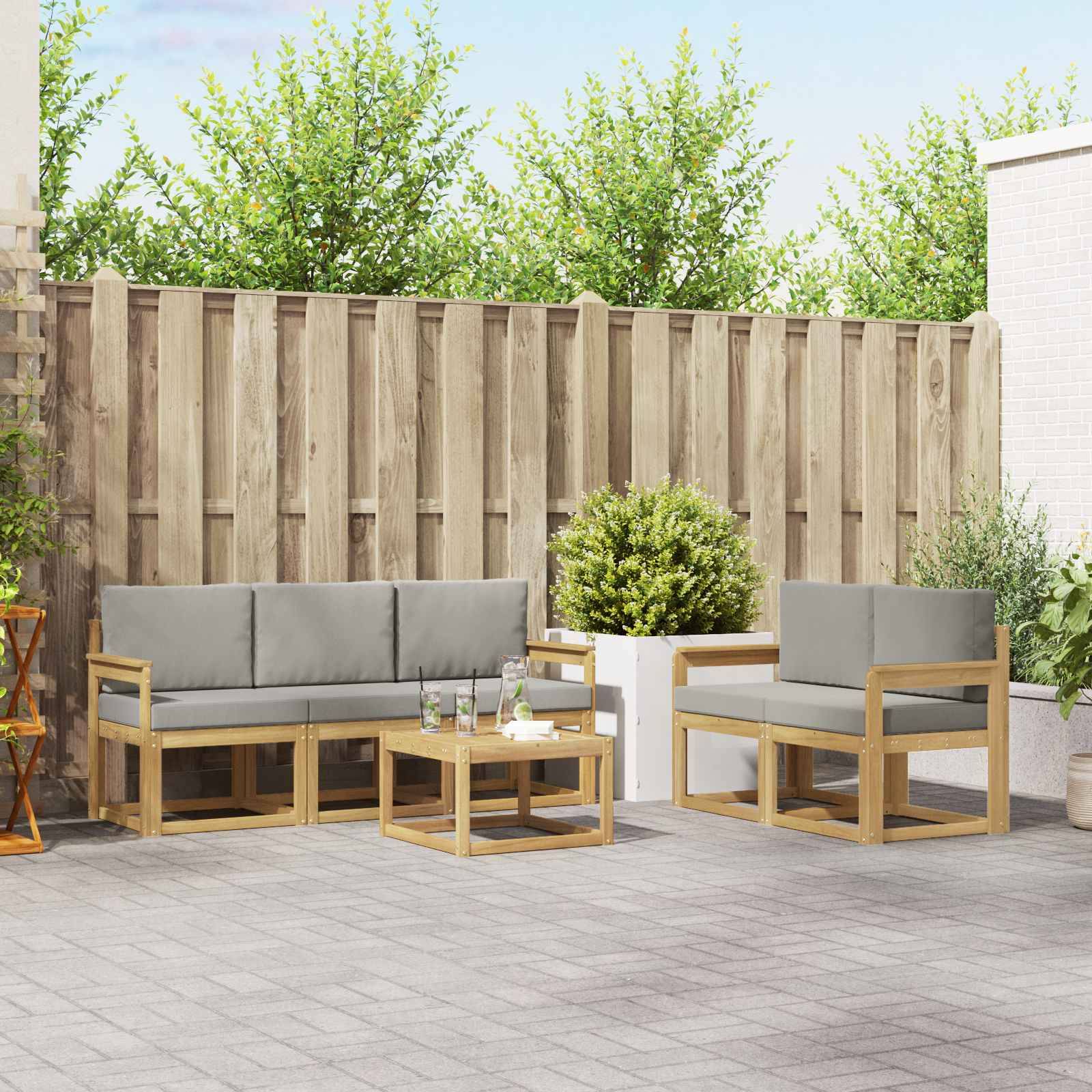 vidaXL Outdoor-Sofagarnitur 6 pcs Weiß und Hellgrau 59 x 59 x 37 cm