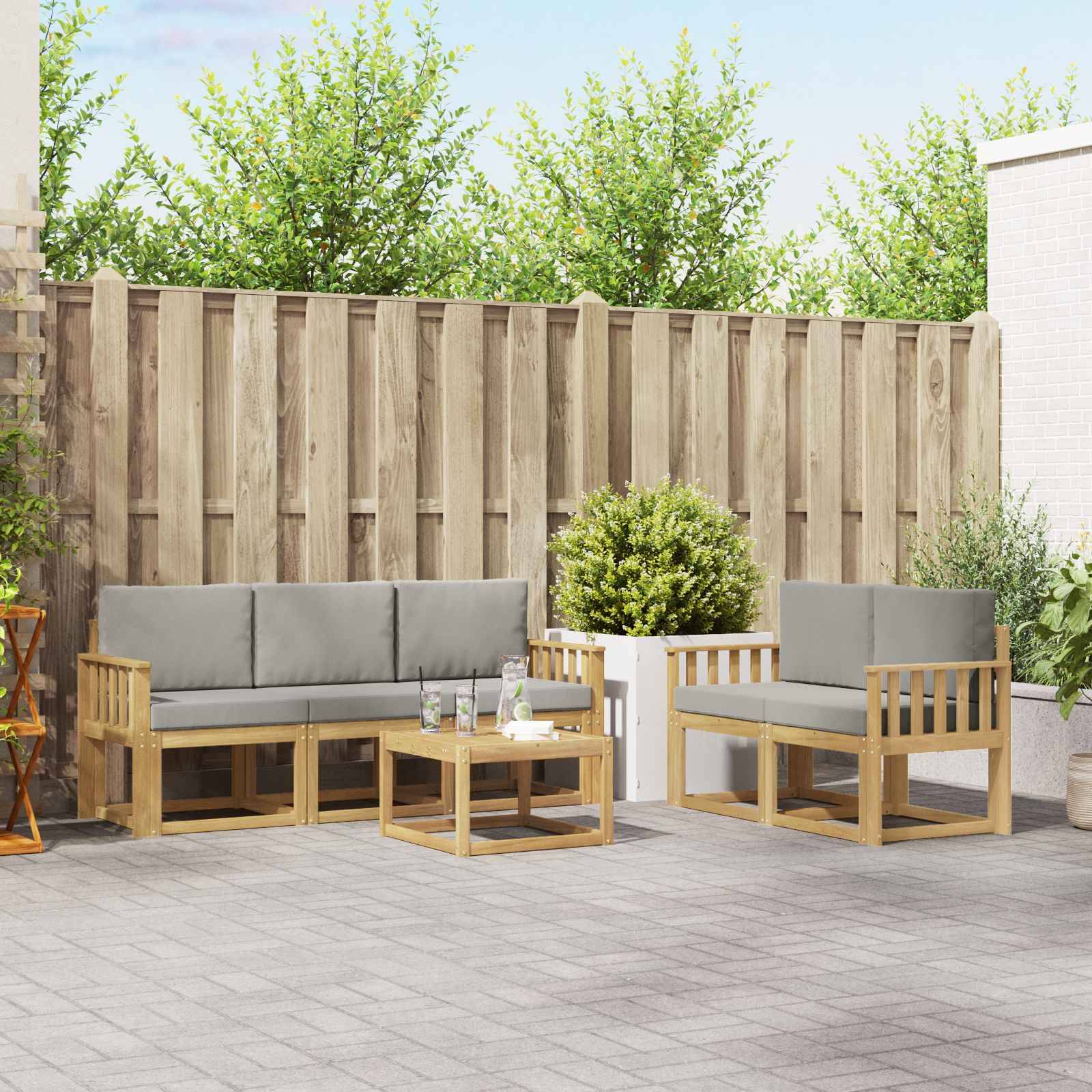 vidaXL Outdoor-Sofagarnitur 6 pcs Weiß und Hellgrau 59 x 59 x 37 cm
