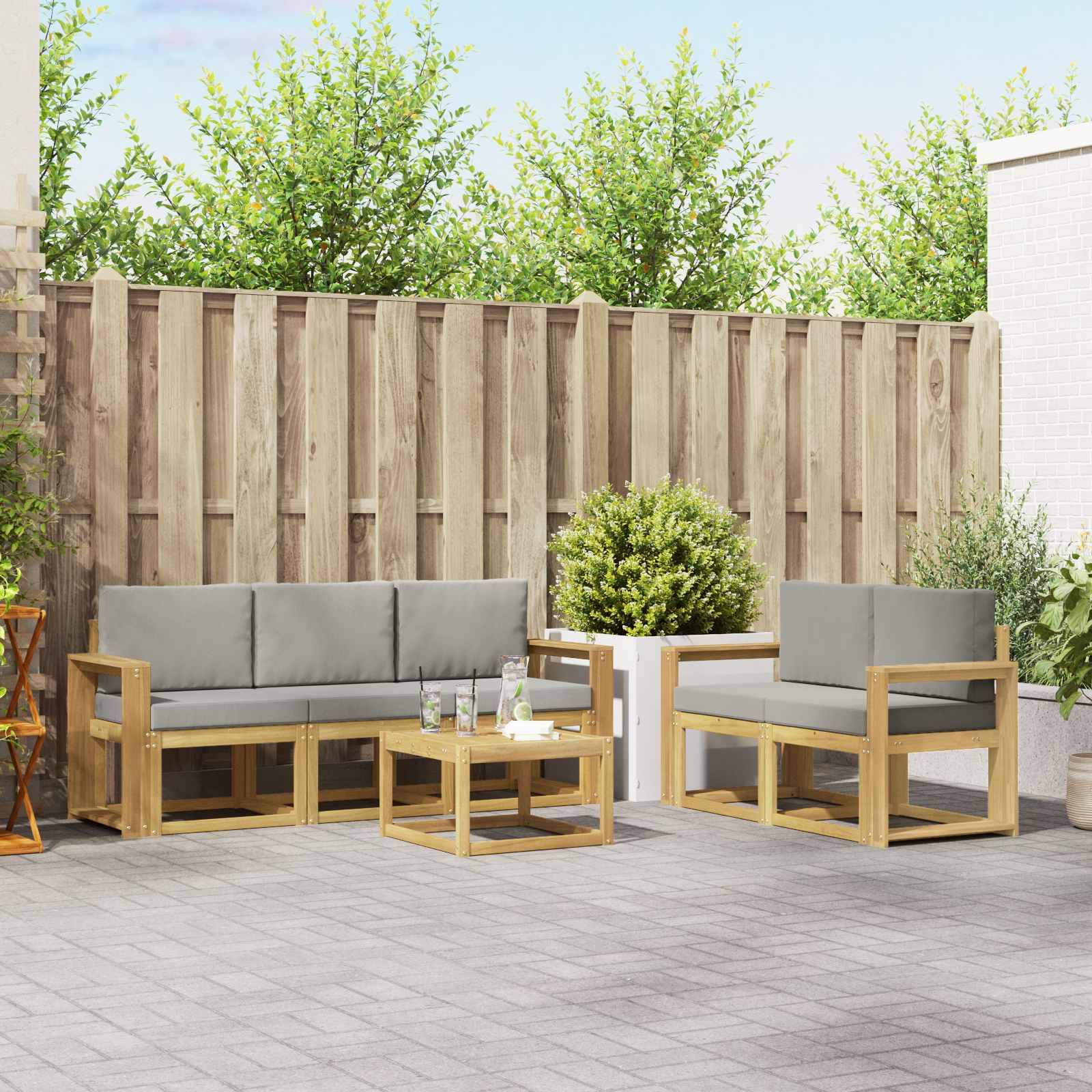 vidaXL Outdoor-Sofagarnitur 6 pcs Weiß und Hellgrau 59 x 59 x 37 cm