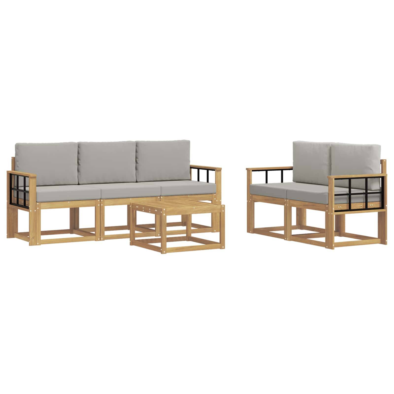 vidaXL Outdoor-Sofagarnitur 6 pcs Weiß und Hellgrau 59 x 59 x 37 cm