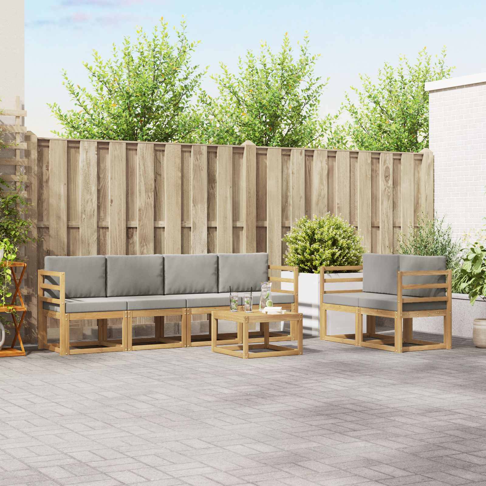 vidaXL Outdoor-Sofagarnitur 7 pcs Weiß und Hellgrau 59 x 59 x 37 cm