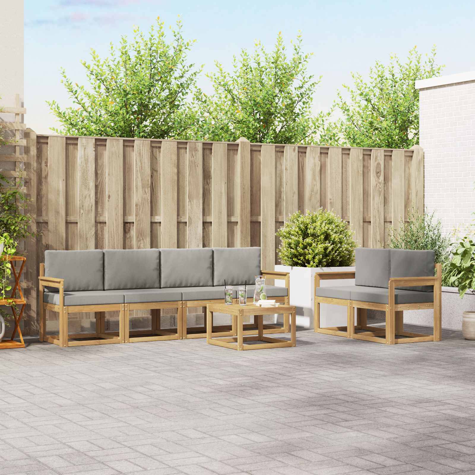 vidaXL Outdoor-Sofagarnitur 7 pcs Weiß und Hellgrau 59 x 59 x 37 cm
