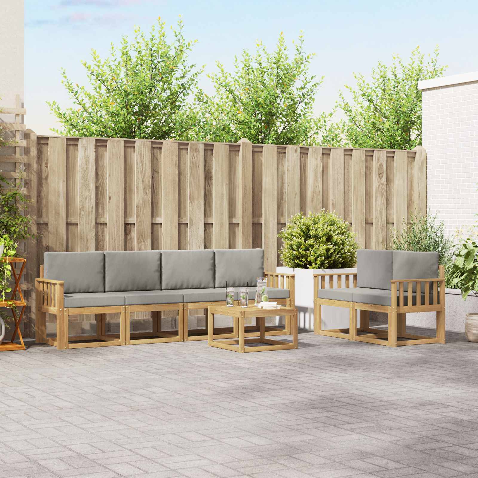 vidaXL Outdoor-Sofagarnitur 7 pcs Weiß und Hellgrau 59 x 59 x 37 cm