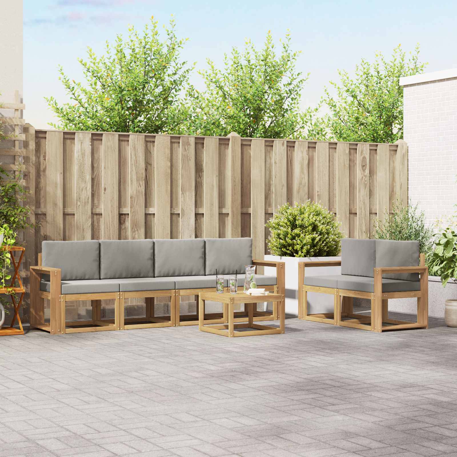 vidaXL Outdoor-Sofagarnitur 7 pcs Weiß und Hellgrau 59 x 59 x 37 cm