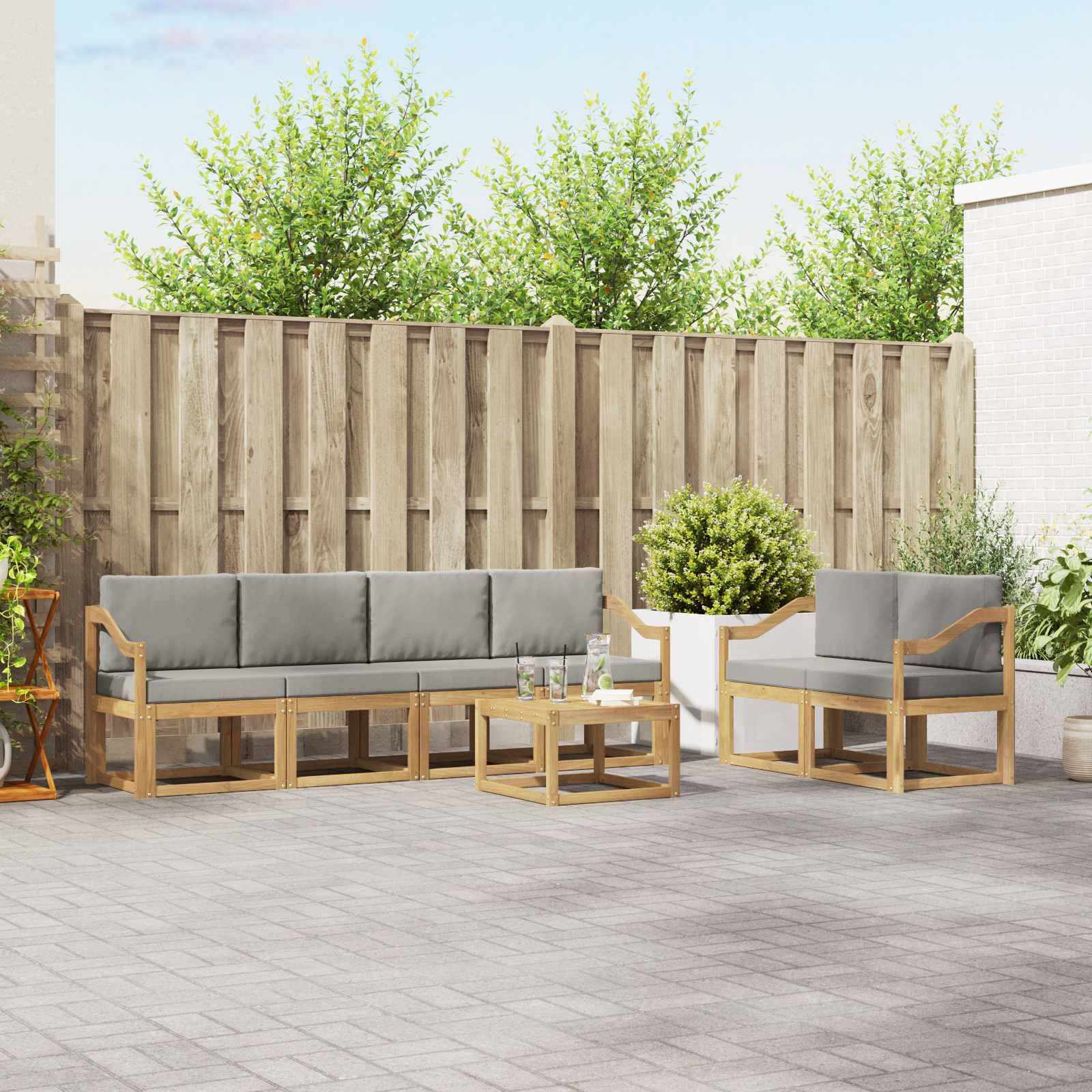 vidaXL Outdoor-Sofagarnitur 7 pcs Weiß und Hellgrau 59 x 59 x 37 cm