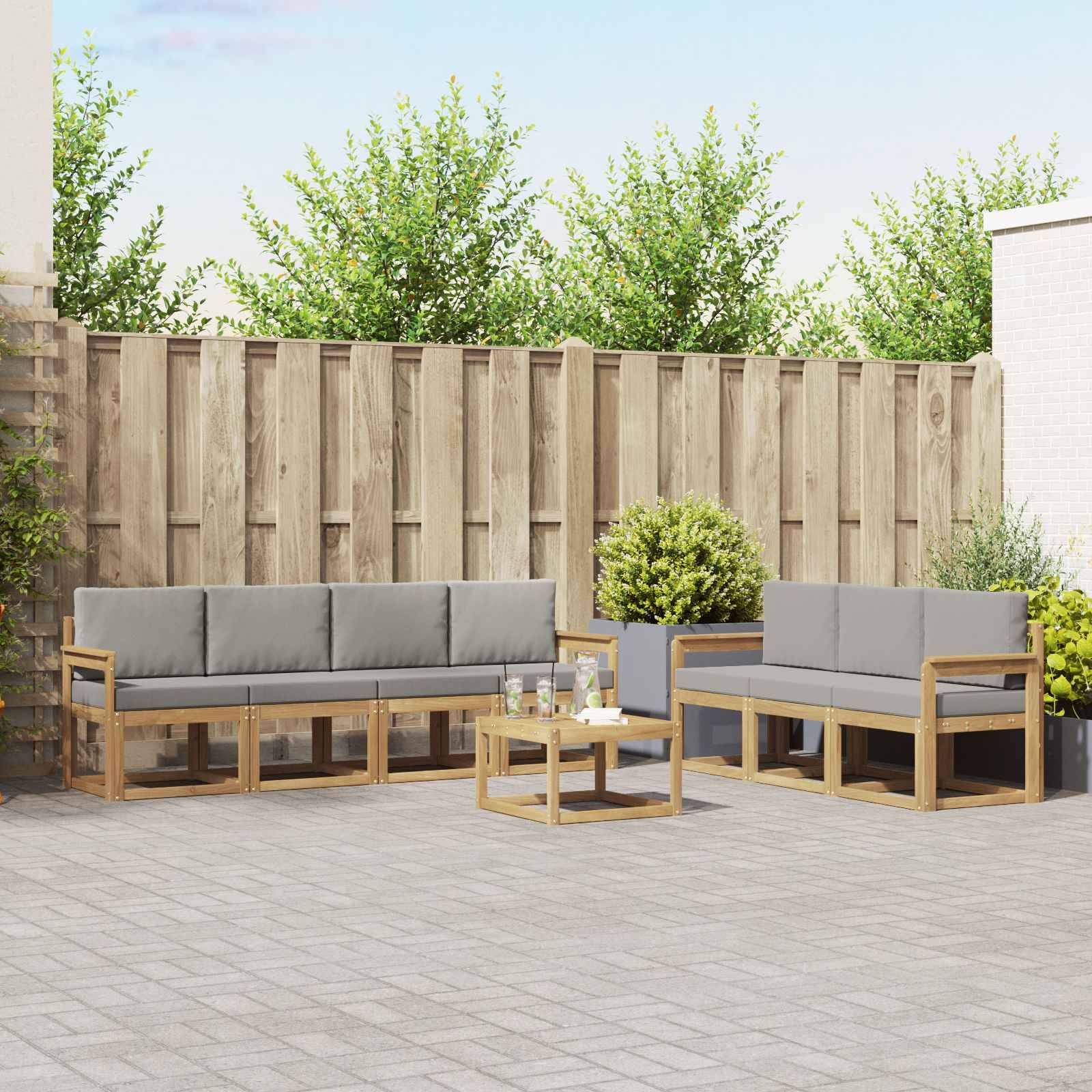 vidaXL Outdoor-Sofagarnitur 8 pcs Weiß und Hellgrau 59 x 59 x 37 cm