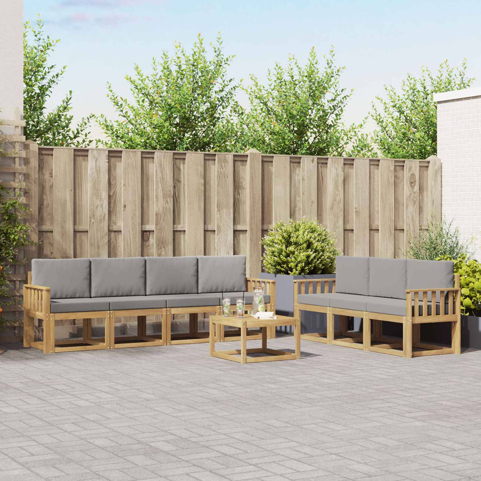 vidaXL Outdoor-Sofagarnitur 8 pcs Weiß und Hellgrau 59 x 59 x 37 cm