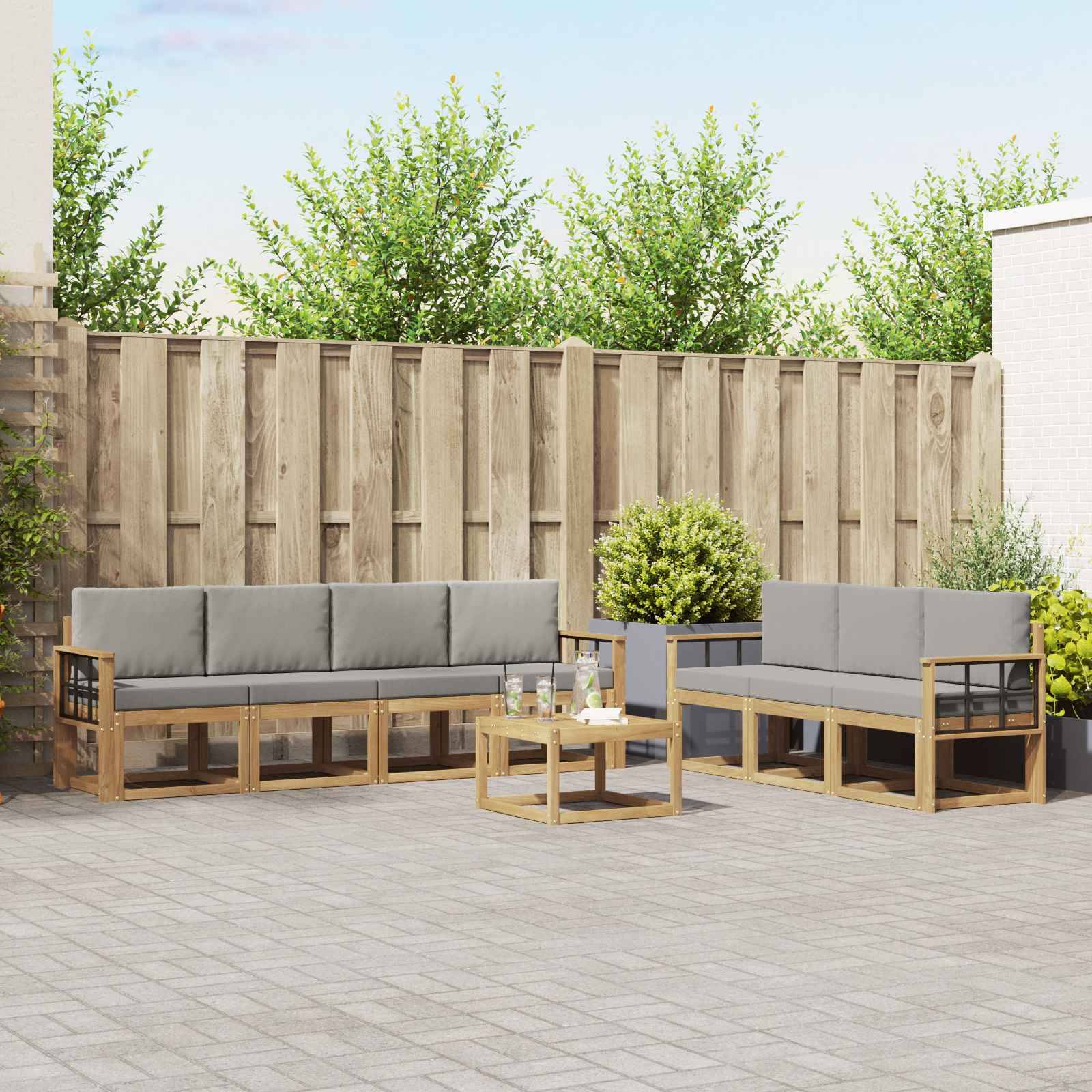 vidaXL Outdoor-Sofagarnitur 8 pcs Weiß und Hellgrau 59 x 59 x 37 cm