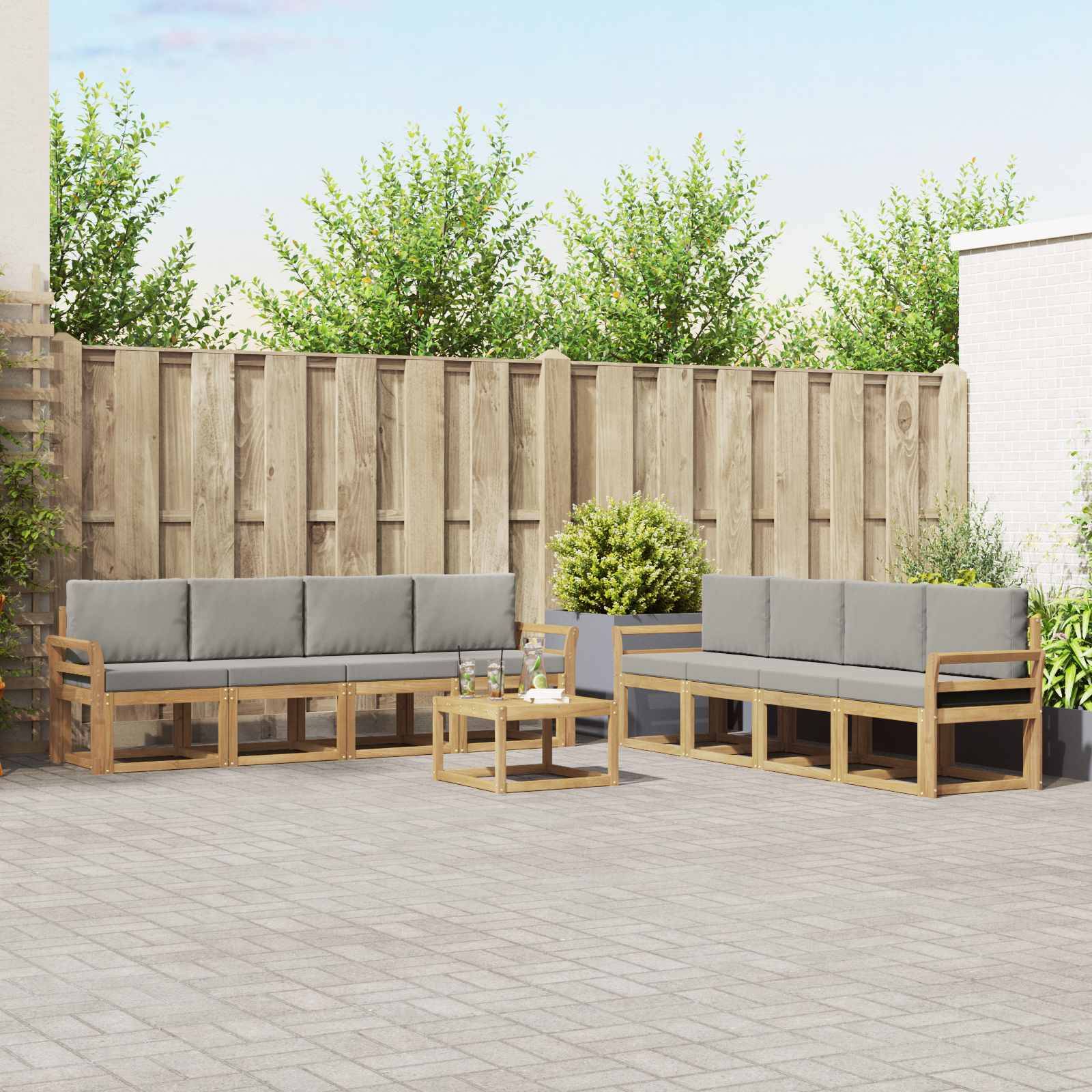 vidaXL Outdoor-Sofagarnitur 9 pcs Weiß und Hellgrau 59 x 59 x 37 cm