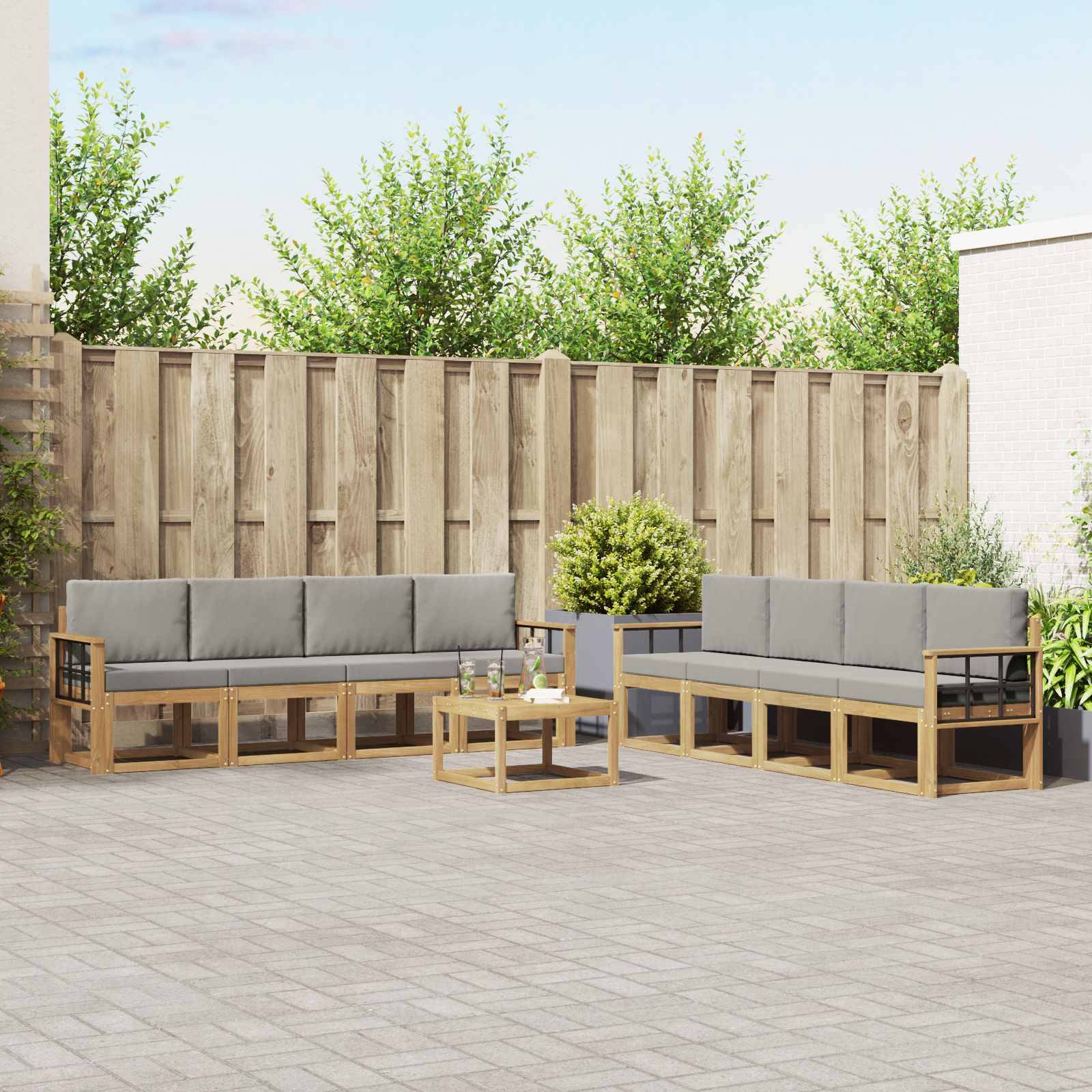 vidaXL Outdoor-Sofagarnitur 9 pcs Weiß und Hellgrau 59 x 59 x 37 cm