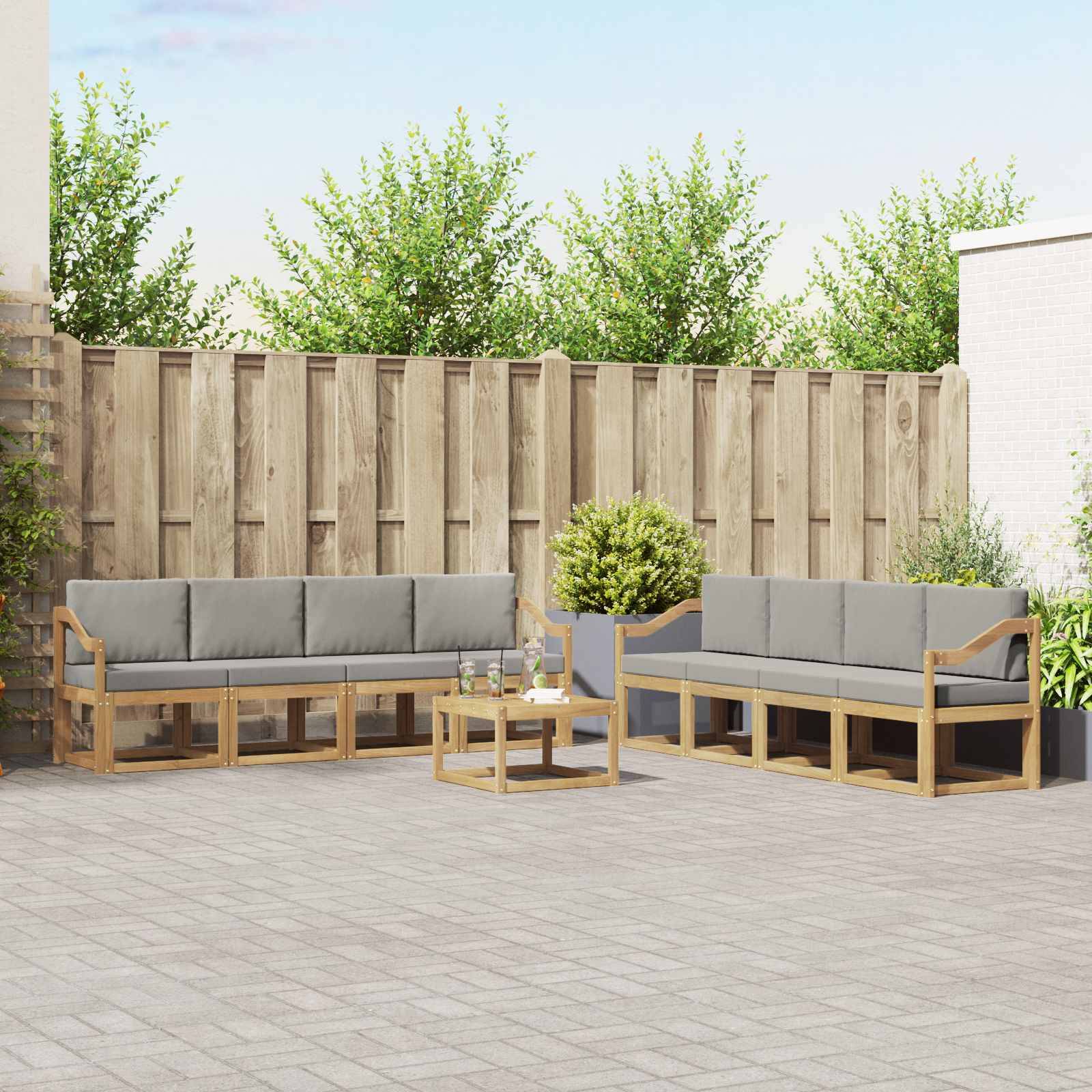 vidaXL Outdoor-Sofagarnitur 9 pcs Weiß und Hellgrau 59 x 59 x 37 cm