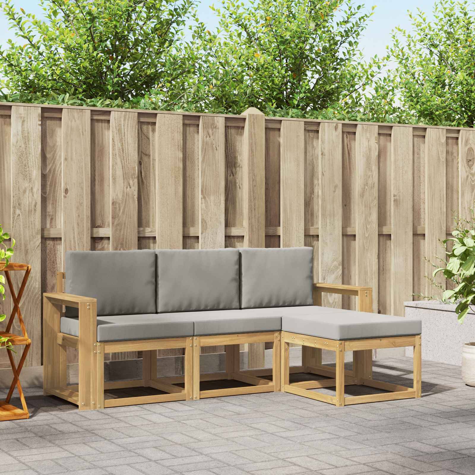 vidaXL Outdoor-Sofagarnitur 4 pcs Weiß und Hellgrau