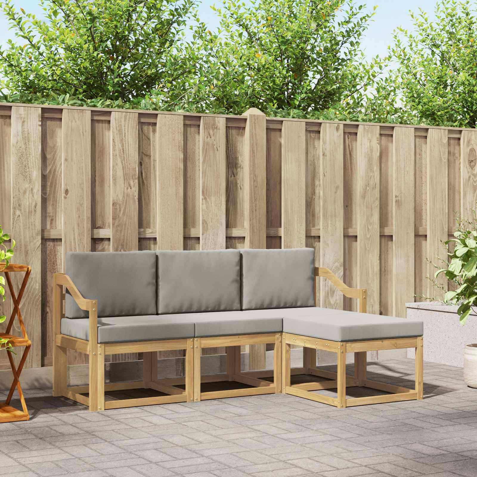 vidaXL Outdoor-Sofagarnitur 4 pcs Weiß und Hellgrau