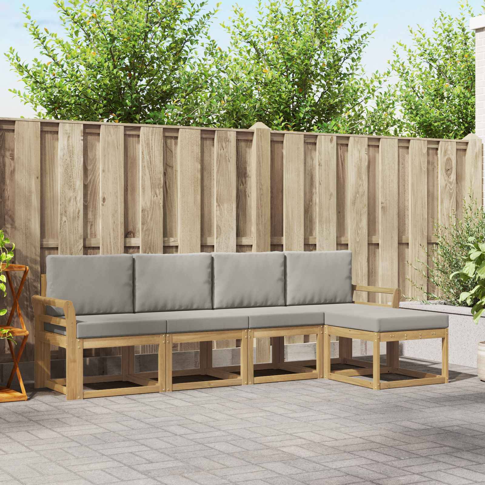 vidaXL Outdoor-Sofagarnitur 5 pcs Weiß und Hellgrau