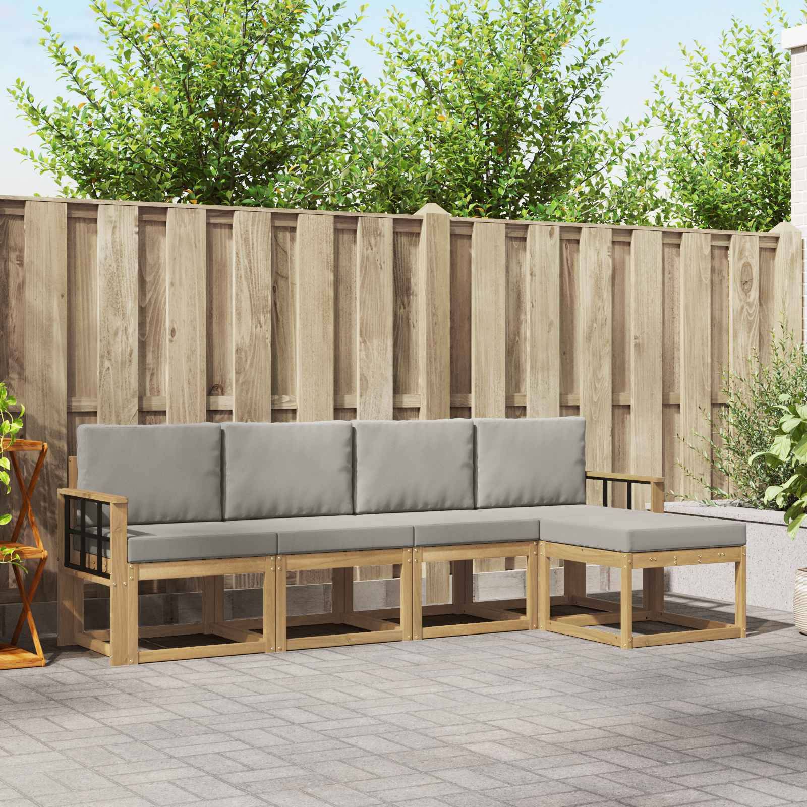 vidaXL Outdoor-Sofagarnitur 5 pcs Weiß und Hellgrau