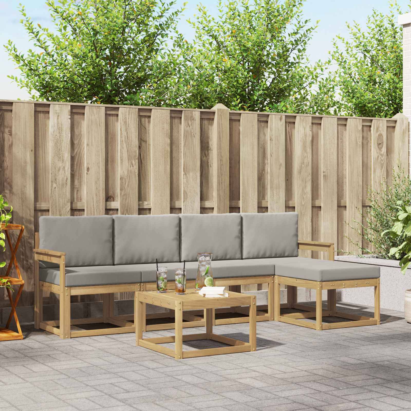 vidaXL Outdoor-Sofagarnitur 6 pcs Weiß und Hellgrau 59 x 59 x 37 cm