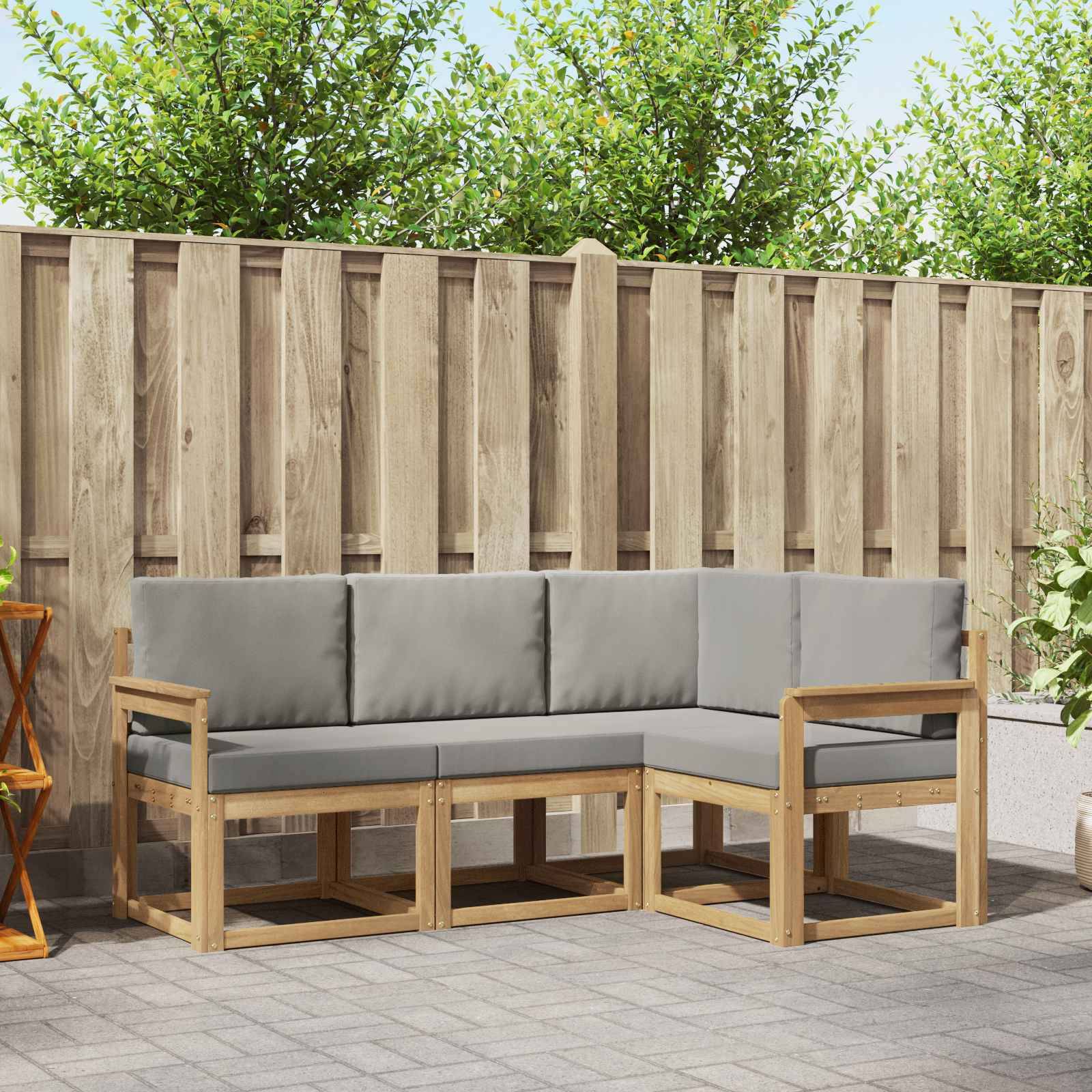 vidaXL Outdoor-Sofagarnitur 4 pcs Weiß und Hellgrau