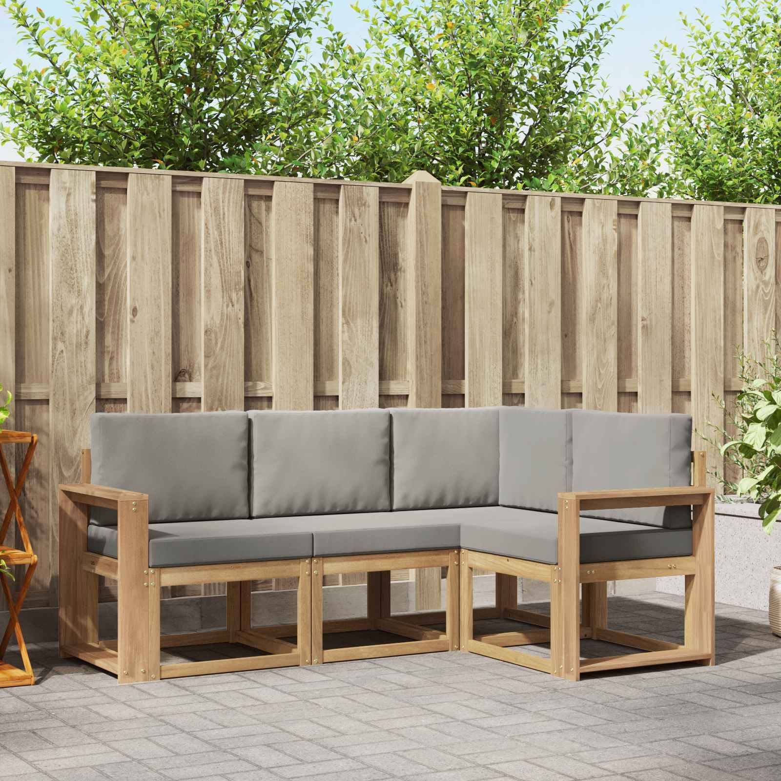 vidaXL Outdoor-Sofagarnitur 4 pcs Weiß und Hellgrau