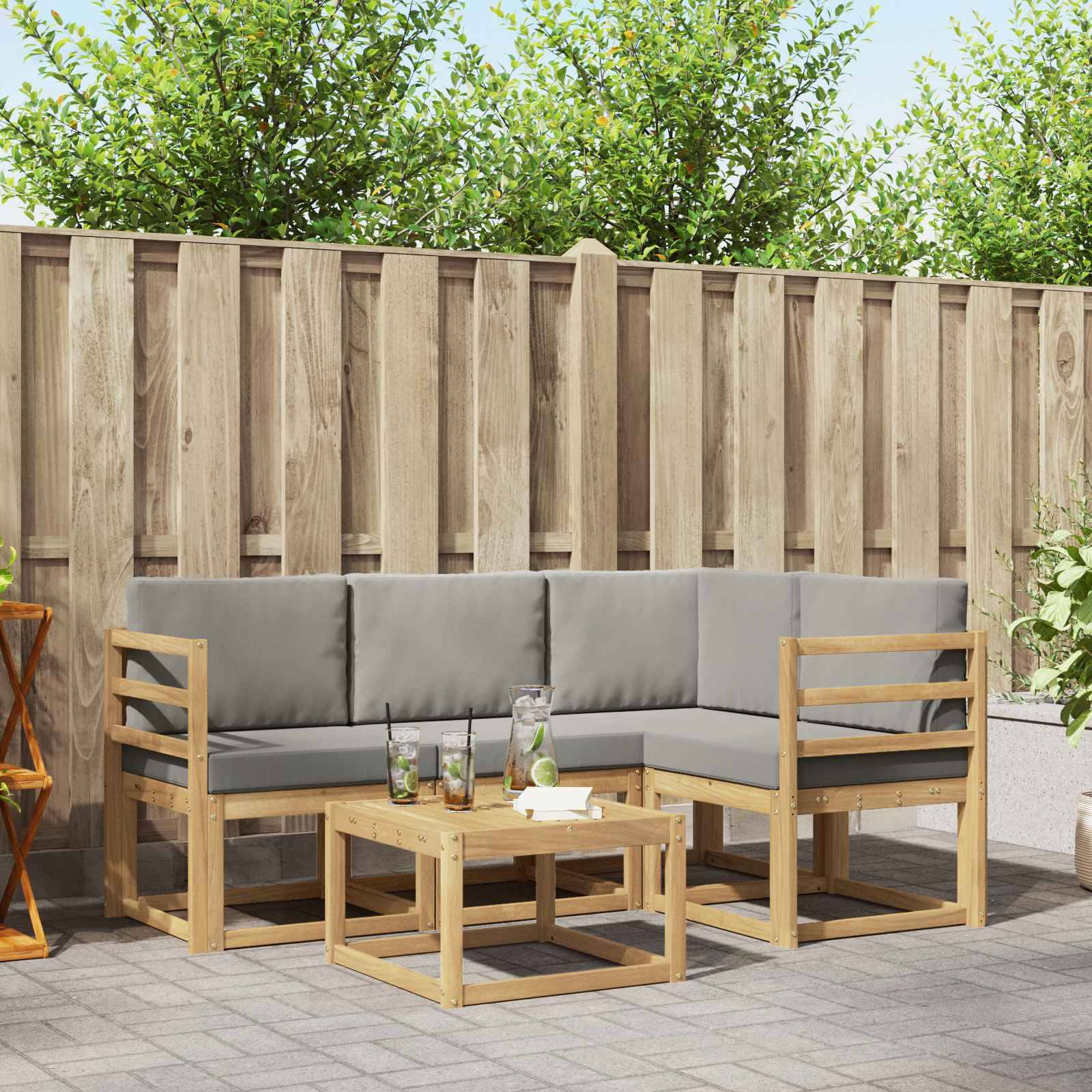 vidaXL Outdoor-Sofagarnitur 5 pcs Weiß und Hellgrau 59 x 59 x 37 cm
