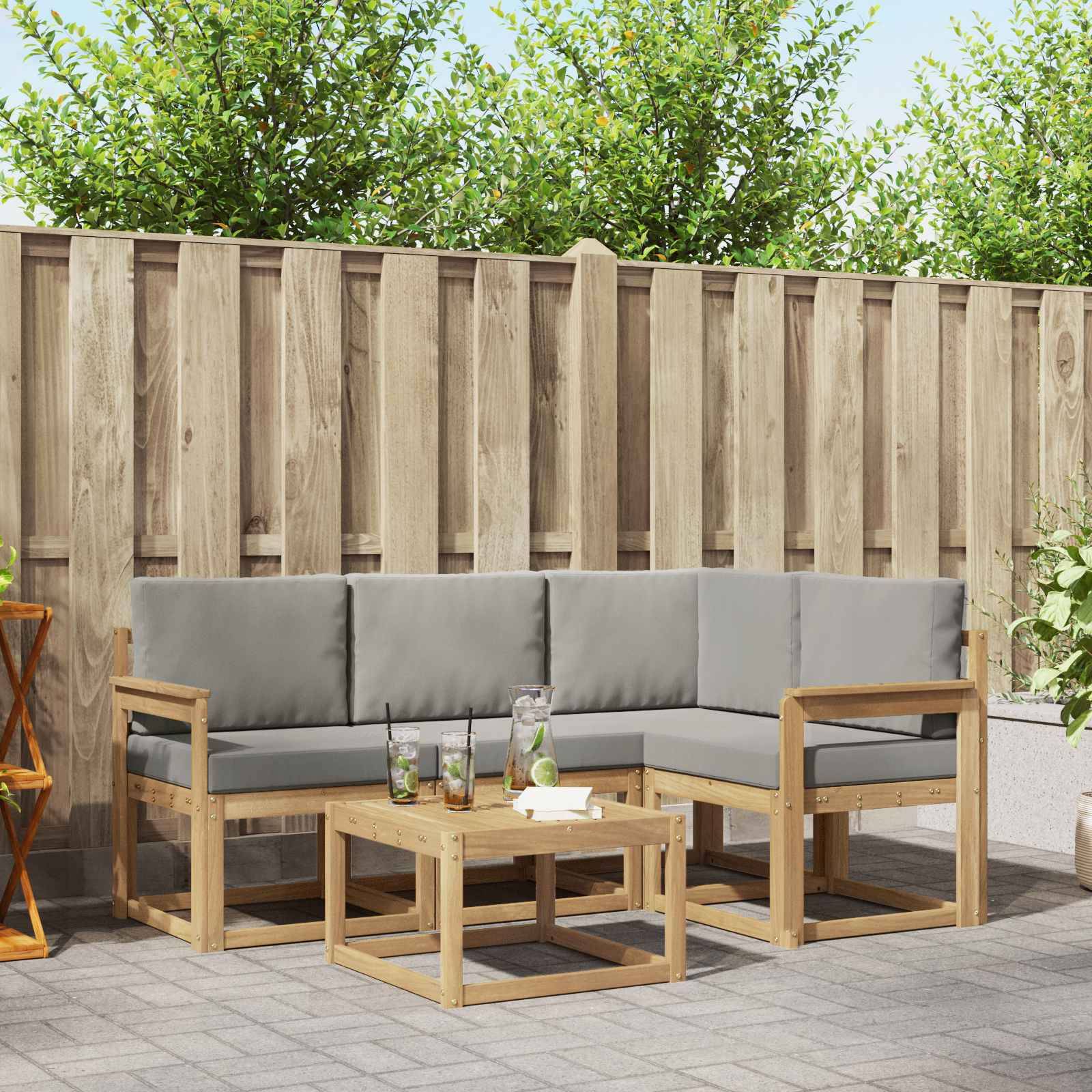 vidaXL Outdoor-Sofagarnitur 5 pcs Weiß und Hellgrau 59 x 59 x 37 cm