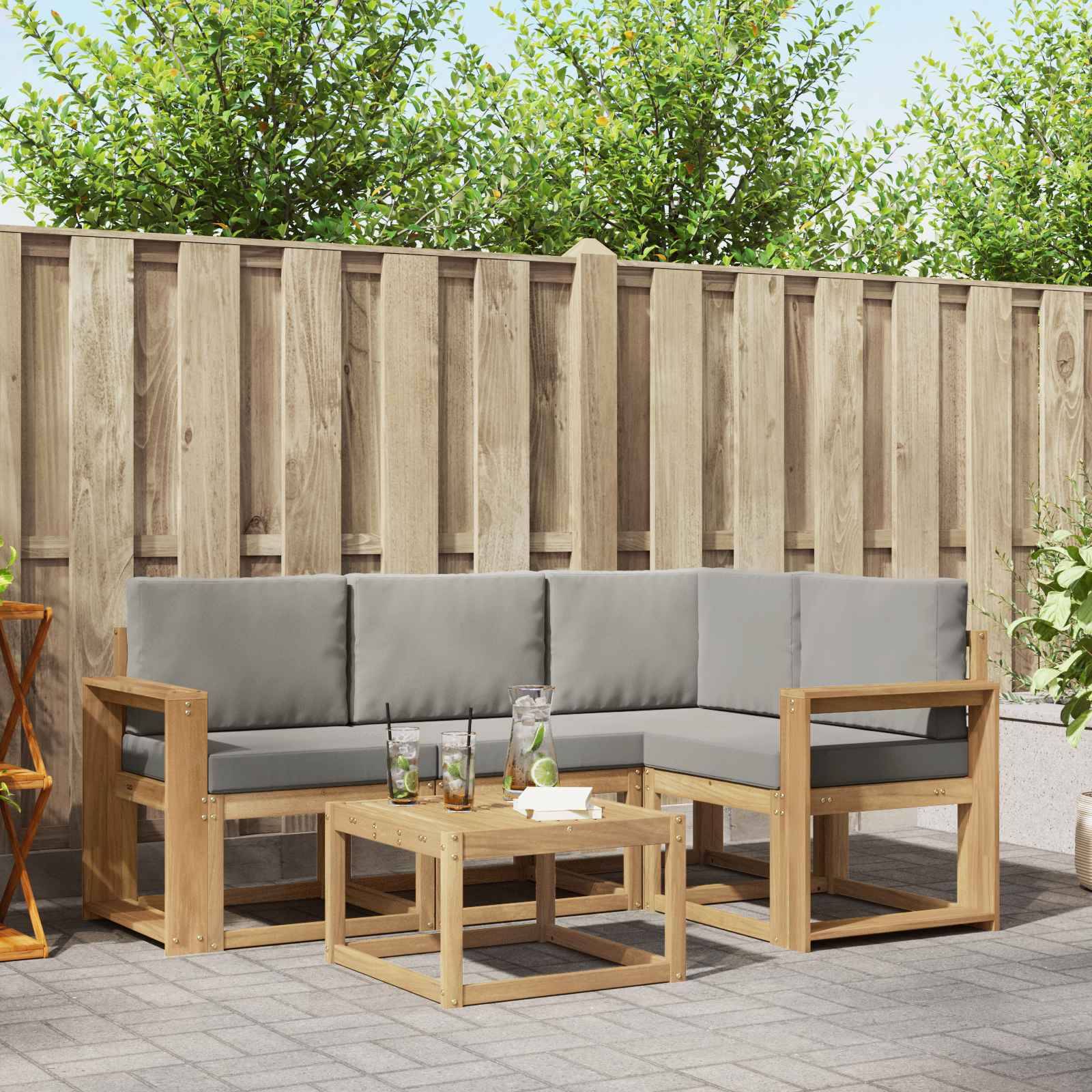 vidaXL Outdoor-Sofagarnitur 5 pcs Weiß und Hellgrau 59 x 59 x 37 cm