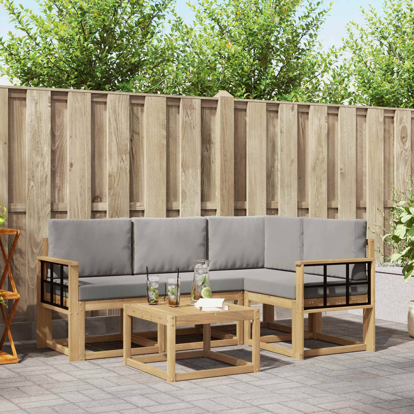 vidaXL Outdoor-Sofagarnitur 5 pcs Weiß und Hellgrau 59 x 59 x 37 cm