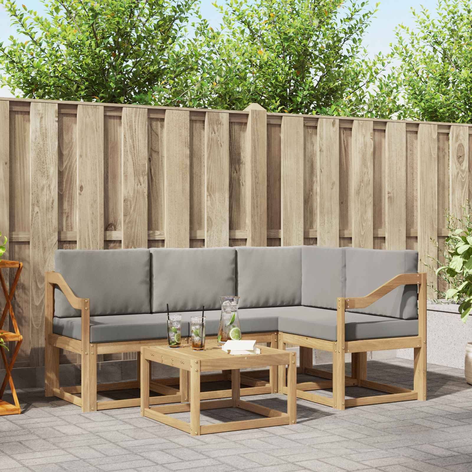 vidaXL Outdoor-Sofagarnitur 5 pcs Weiß und Hellgrau 59 x 59 x 37 cm