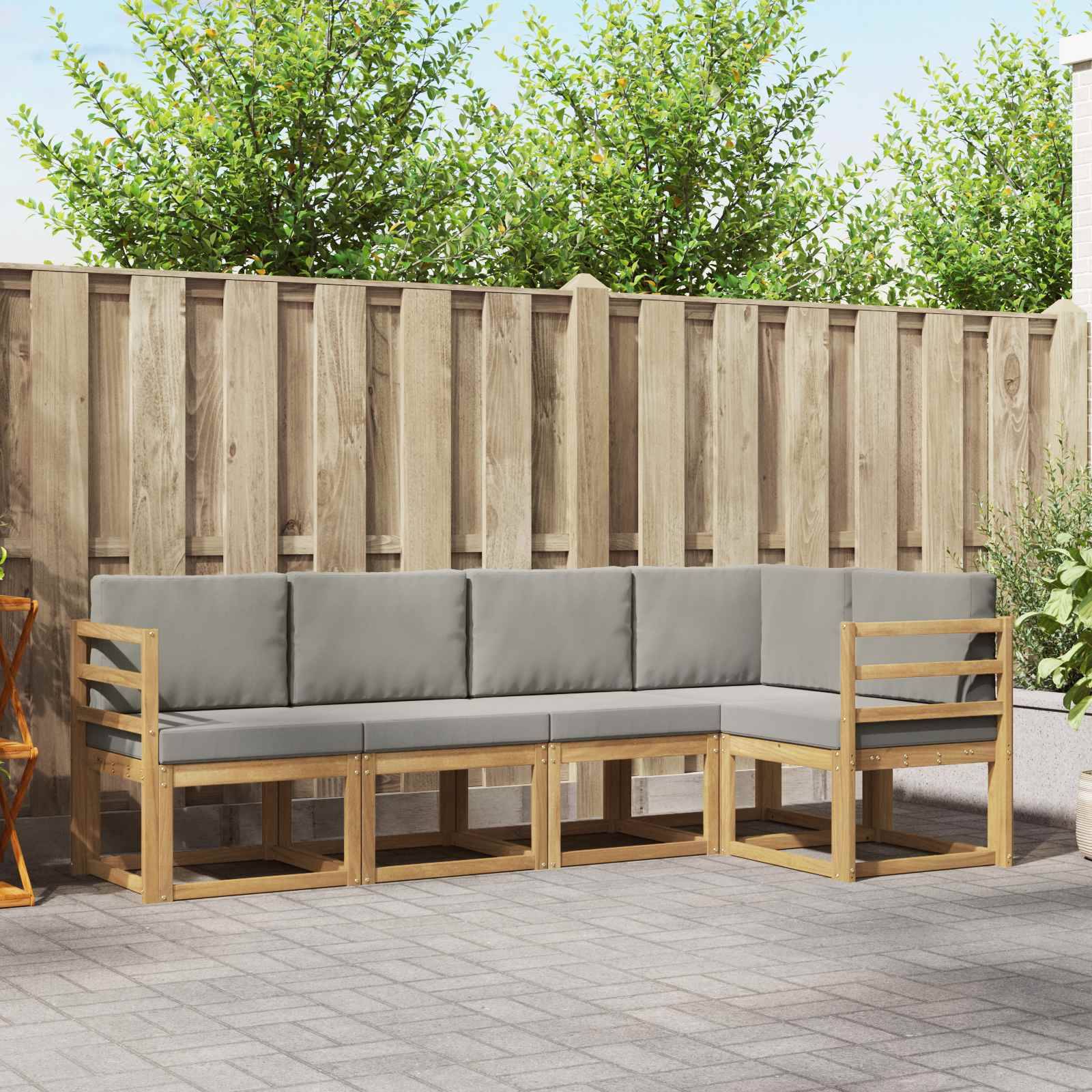 vidaXL Outdoor-Sofagarnitur mit Kissen 5 pcs Weiß und Hellgrau