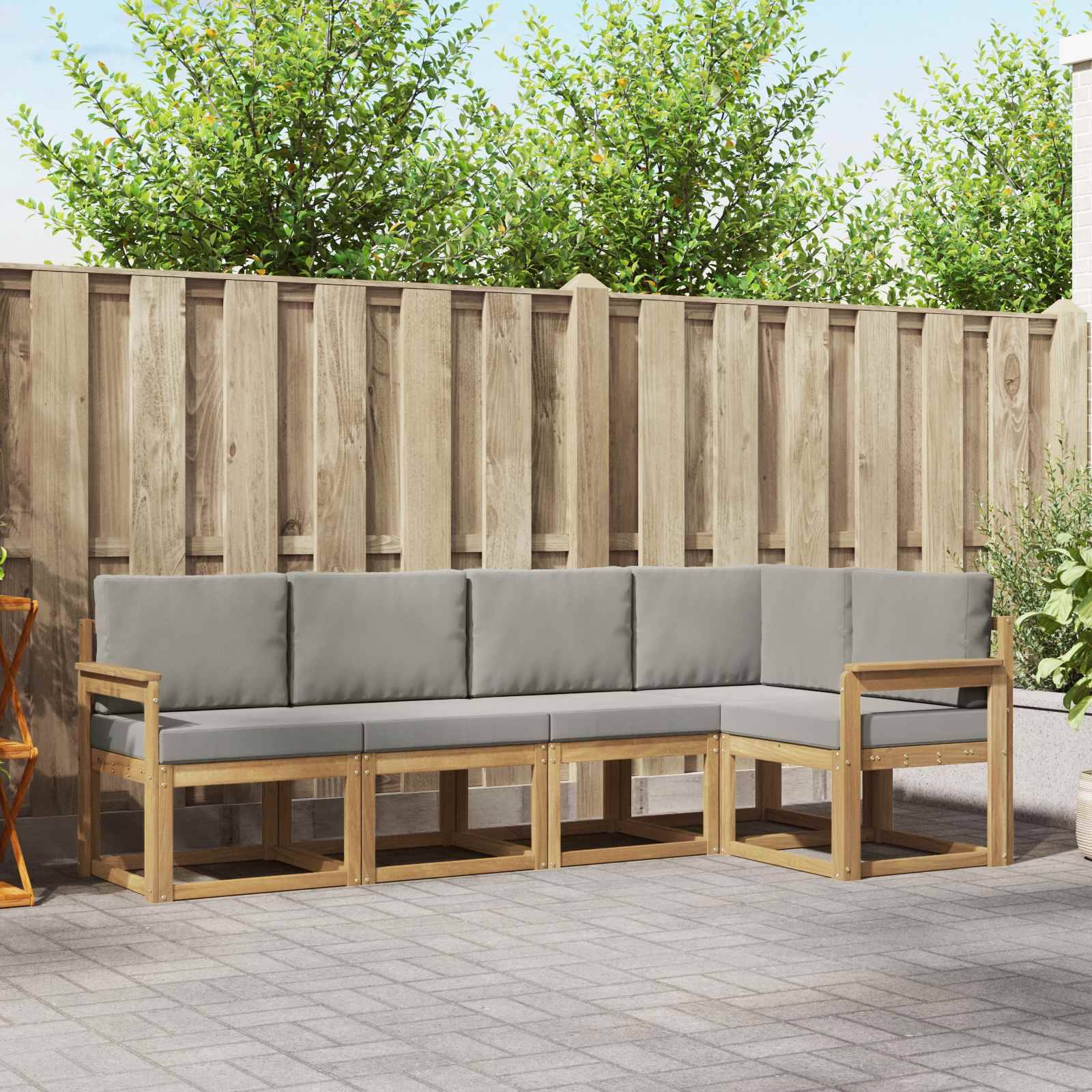 vidaXL Outdoor-Sofagarnitur mit Kissen 5 pcs Weiß und Hellgrau