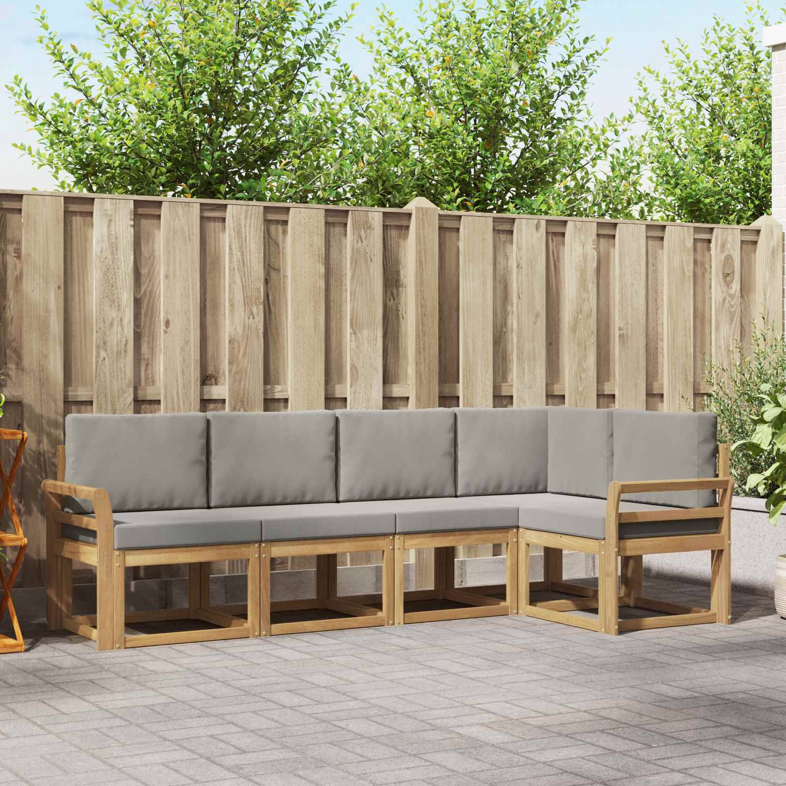 vidaXL Outdoor-Sofagarnitur mit Kissen 5 pcs Weiß und Hellgrau