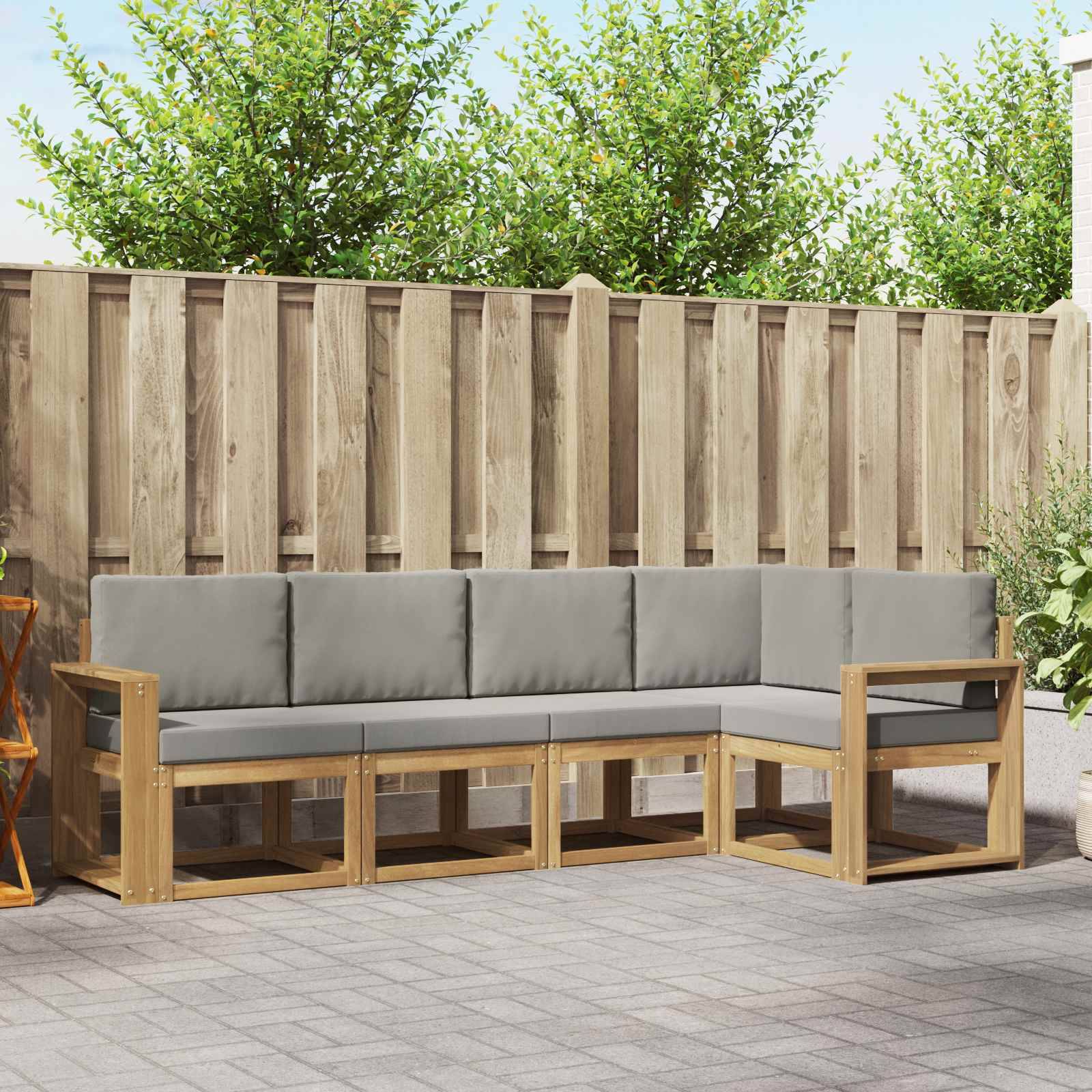 vidaXL Outdoor-Sofagarnitur mit Kissen 5 pcs Weiß und Hellgrau