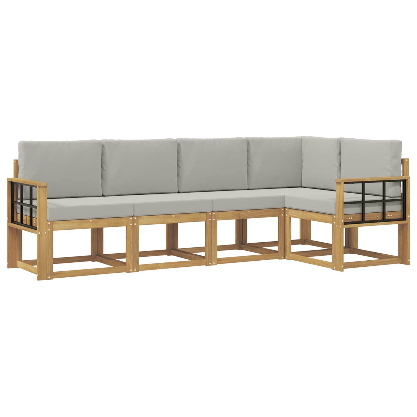 vidaXL Outdoor-Sofagarnitur mit Kissen 5 pcs Weiß und Hellgrau