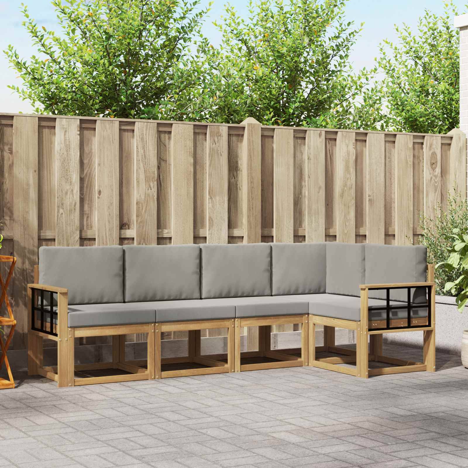 vidaXL Outdoor-Sofagarnitur mit Kissen 5 pcs Weiß und Hellgrau