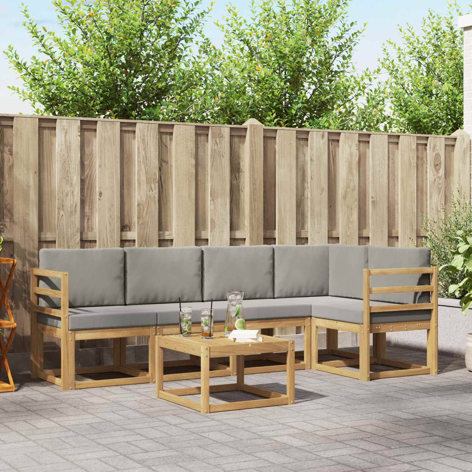 vidaXL Outdoor-Sofagarnitur 6 pcs Weiß und Hellgrau