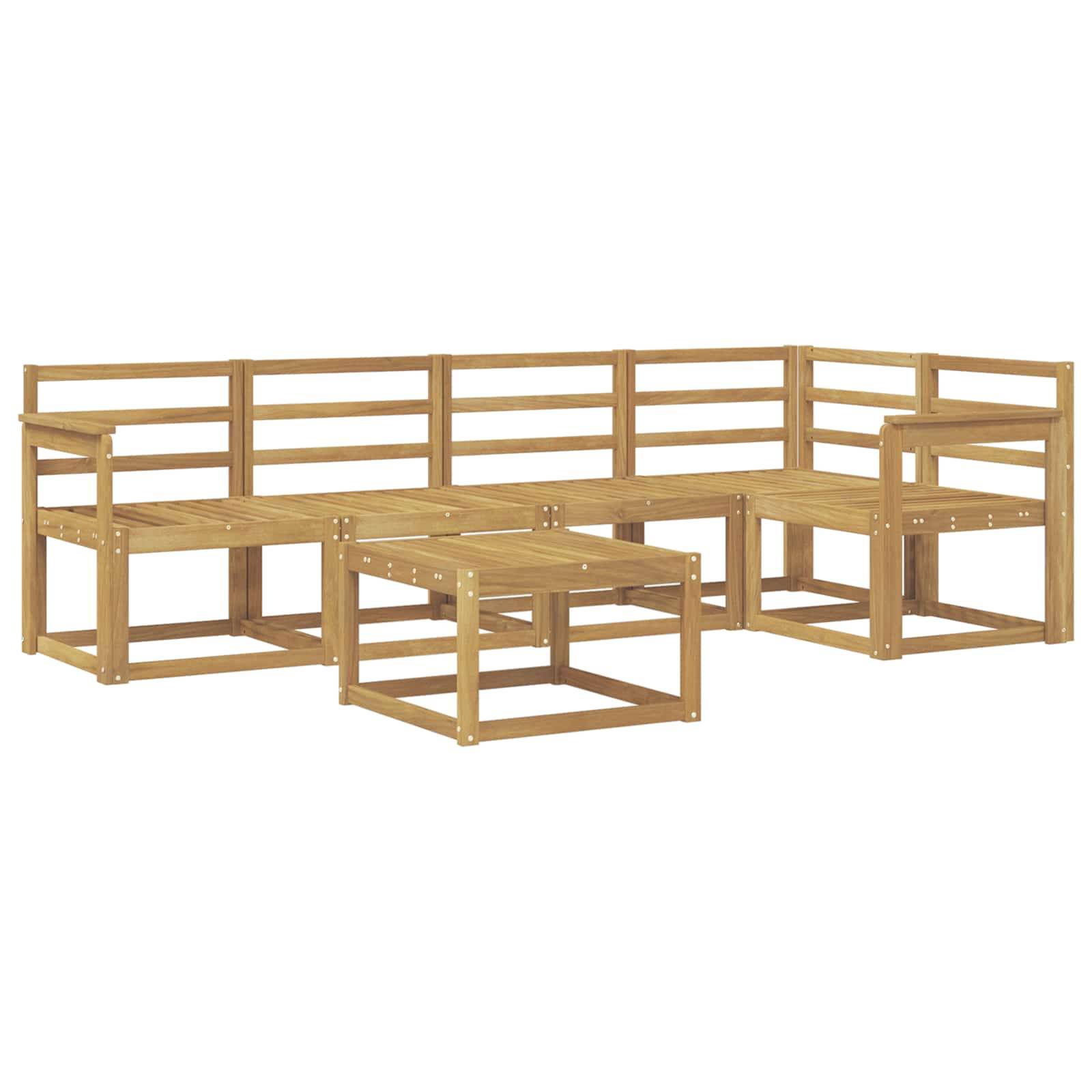 Holzbank mit L-Form, Rückenlehnen und passendem Couchtisch, gezeigt auf weißem Hintergrund.