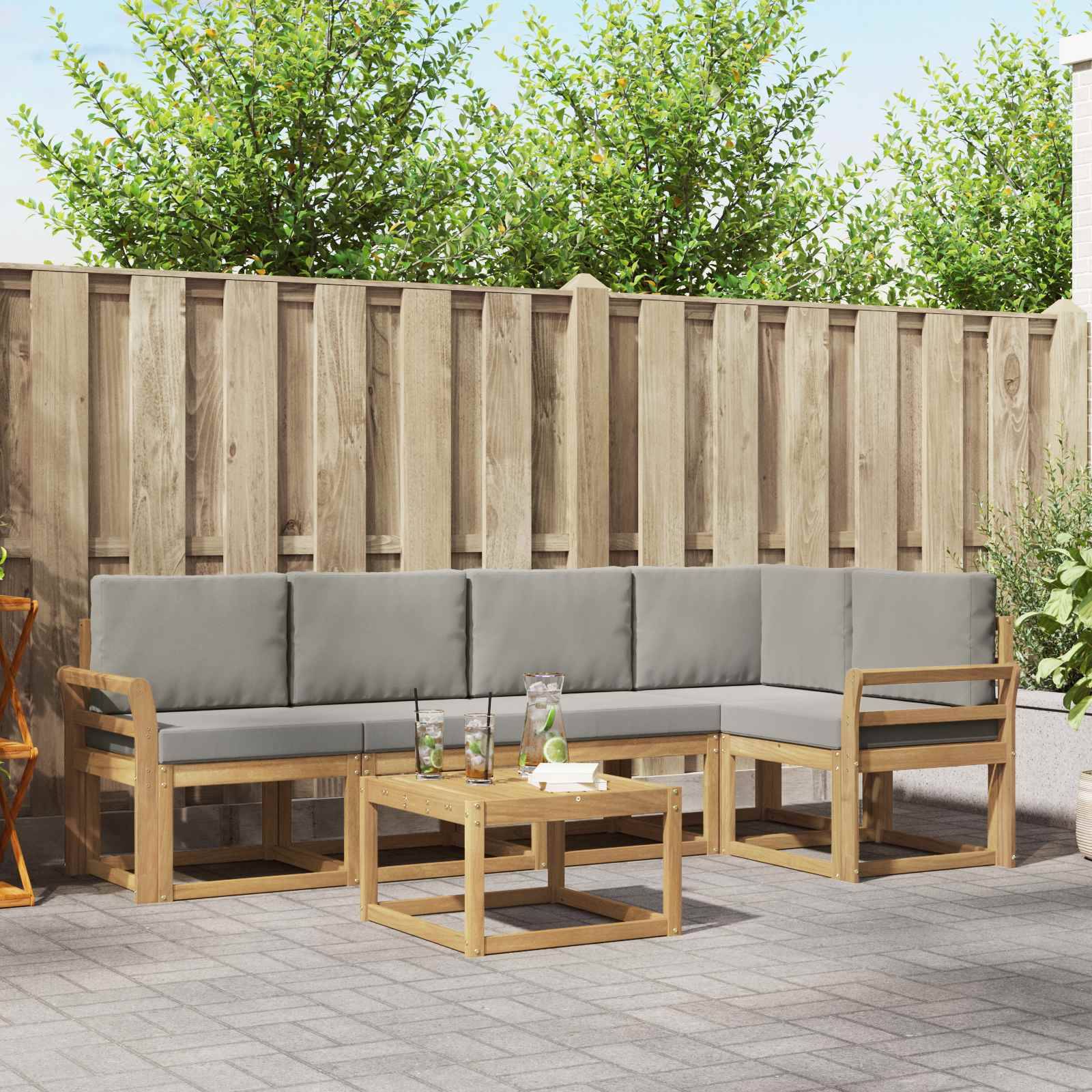 vidaXL Outdoor-Sofagarnitur 6 pcs Weiß und Hellgrau
