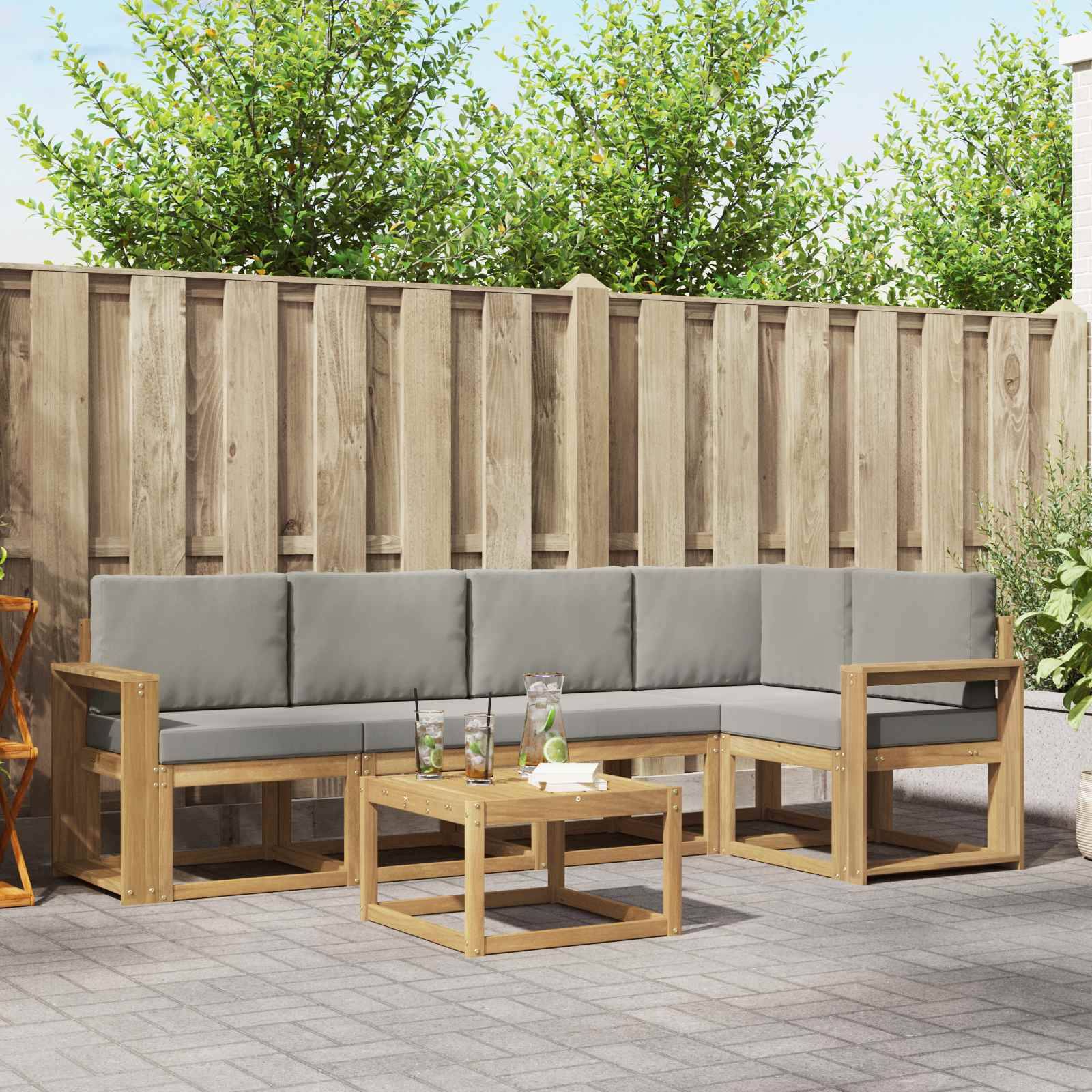vidaXL Outdoor-Sofagarnitur 6 pcs Weiß und Hellgrau