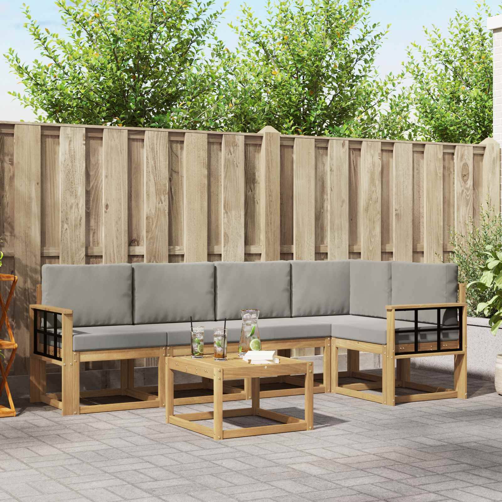 vidaXL Outdoor-Sofagarnitur 6 pcs Weiß und Hellgrau