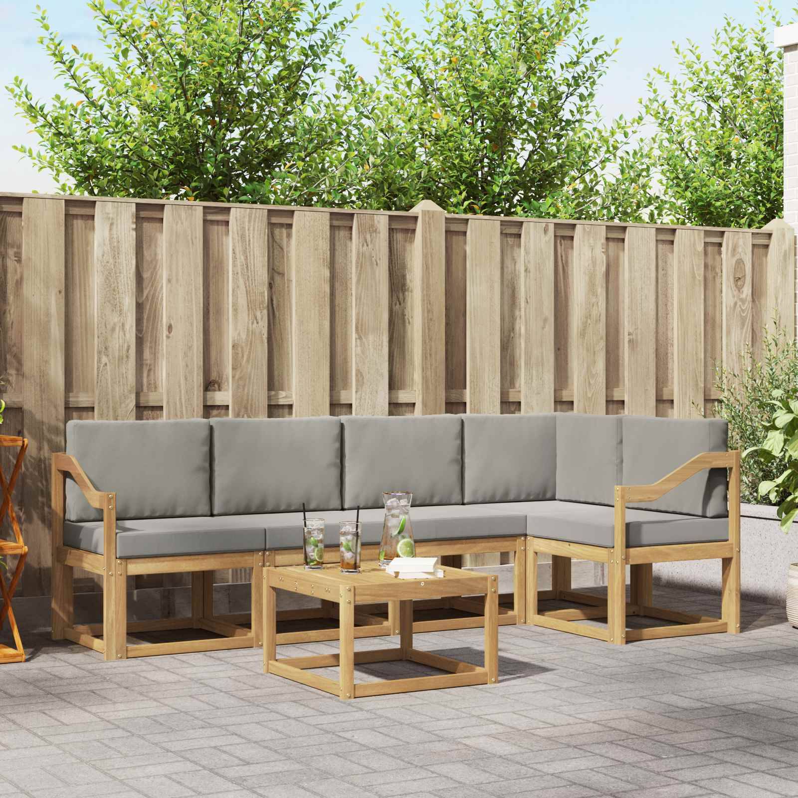 vidaXL Outdoor-Sofagarnitur 6 pcs Weiß und Hellgrau