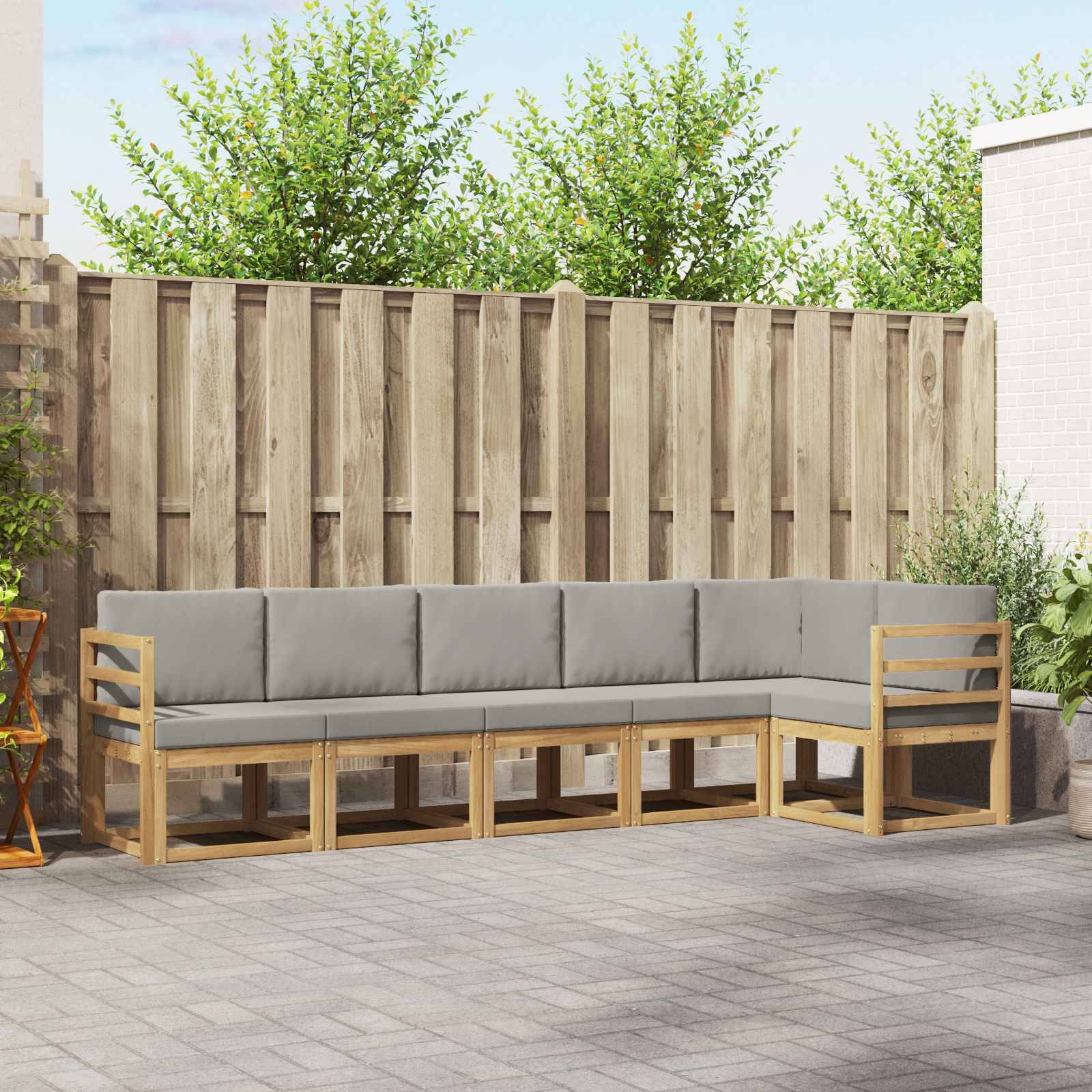 vidaXL Outdoor-Sofagarnitur mit Kissen 6 pcs Weiß und Hellgrau